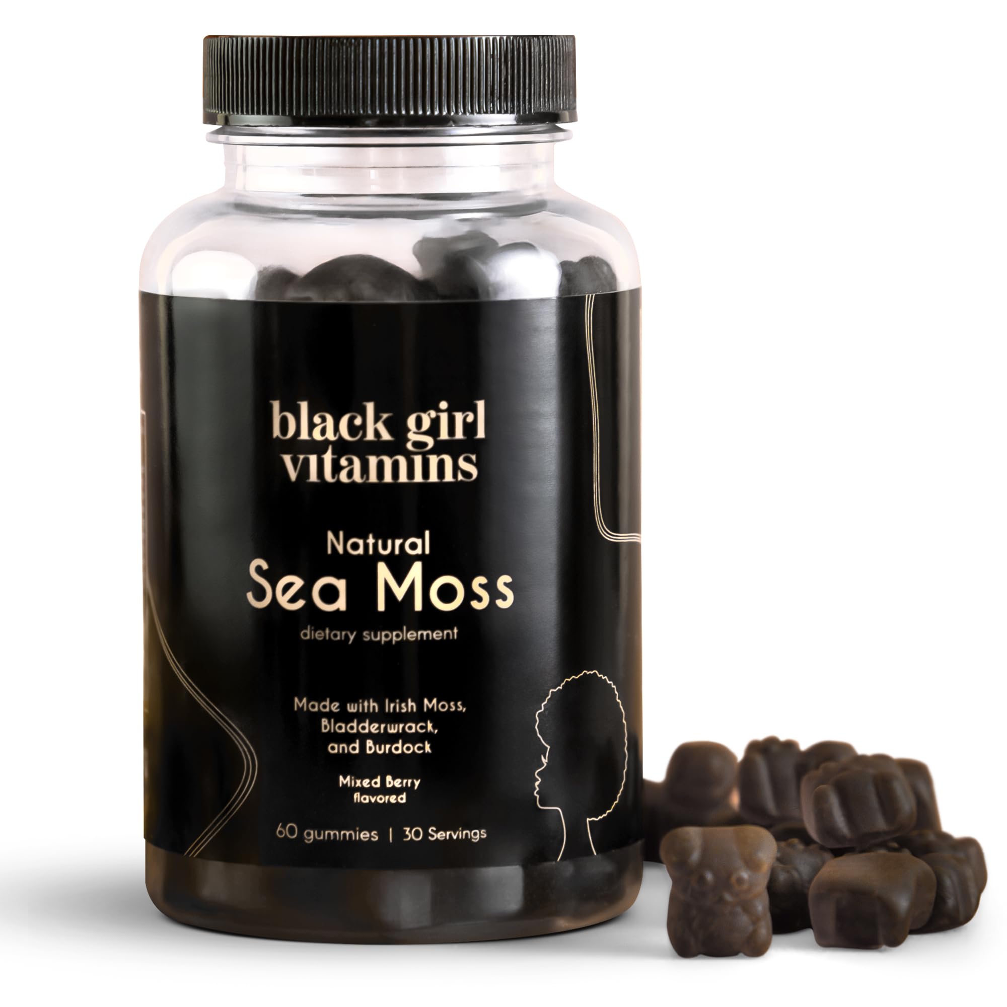 Black Girl Vitamins | Sea Moss Gummies - Irish SeaMoss with Bladderwrack & Burdock - 60 Count