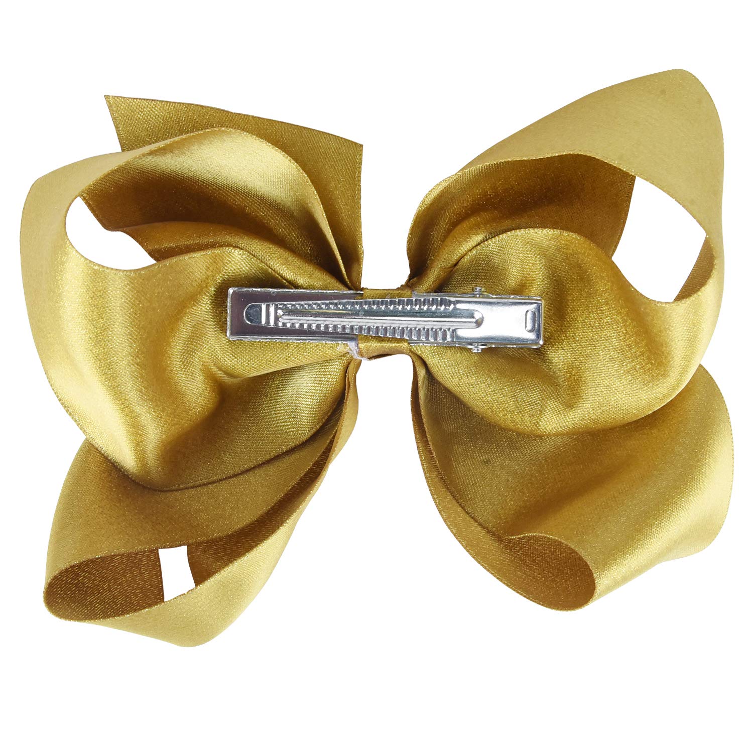 DEEKA 2 PCS 6 Big Hand-made Shiny Glitter Ribbon Hair Bows Alligator Clips Hair Accessories for Little Teen Toddler Girls Kids Set of 2 -Gold