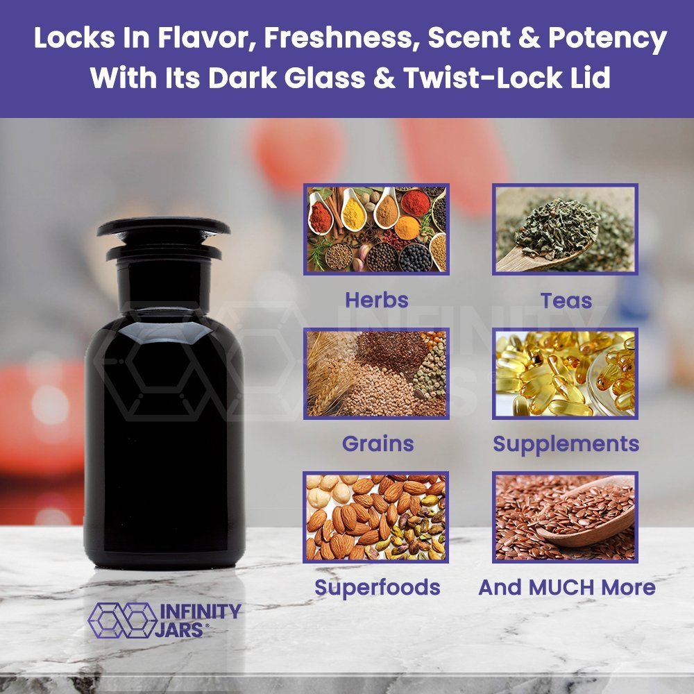 Infinity Jars 50 ml (1.69 fl oz) Black Ultraviolet All Glass Refillable Empty Apothecary Jar