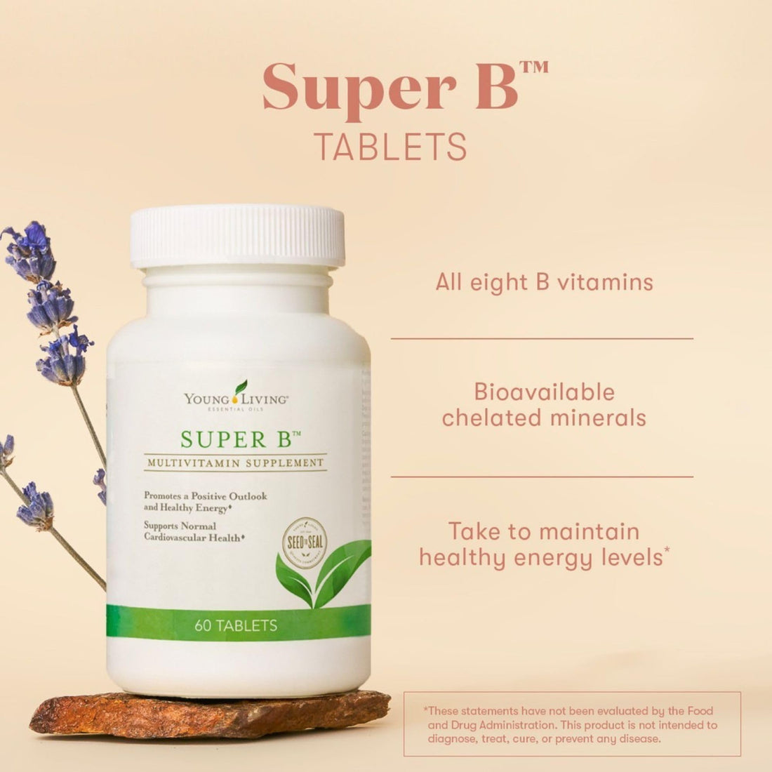 Young Living Super B Tablets, 60-Count Bottle | B Vitamins & Minerals | Supports Healthy Energy Levels | Keto-Friendly | Natural Folate Source | Contains Calcium, Magnesium, and Vitamin B6