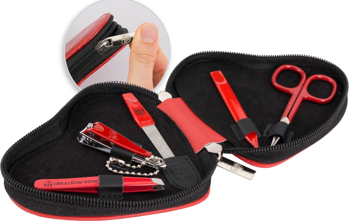3 Swords Germany - brand quality 5 piece manicure pedicure grooming kit set for professional finger & toe nail care tweezers file clipper genuine leather case in gift box, Made by 3 Swords (03898)