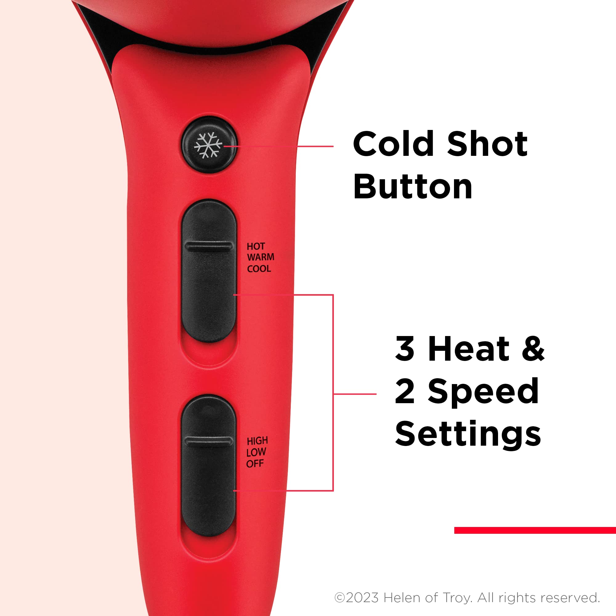 REVLON Airflow Control Hair Dryer with Diffuser | 1875W Blow Dryer Head Rotates 90° for Total Control, Wider Head for Less Drying Time, Reduces Frizz (Red)