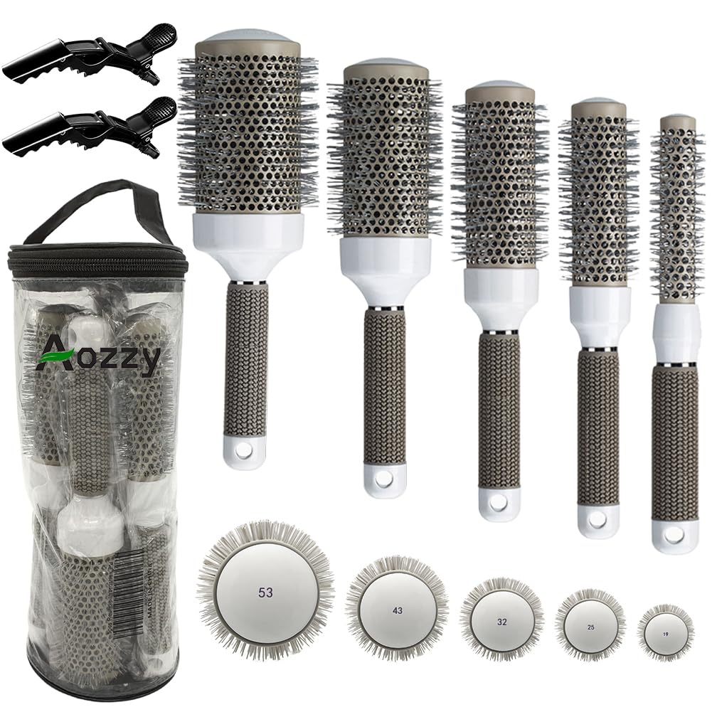 Aozzy Ceramic Ionic Round Comb Barrel Hair Brush Hairdressing Hair Salon Styling Barrel Curling Brush tool setï¼ˆ19mm 25mm 32mm 45mm 53mmï¼‰