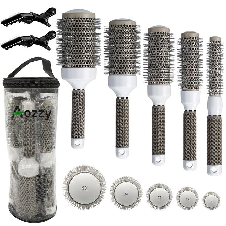 Aozzy Ceramic Ionic Round Comb Barrel Hair Brush Hairdressing Hair Salon Styling Barrel Curling Brush tool setï¼ˆ19mm 25mm 32mm 45mm 53mmï¼‰