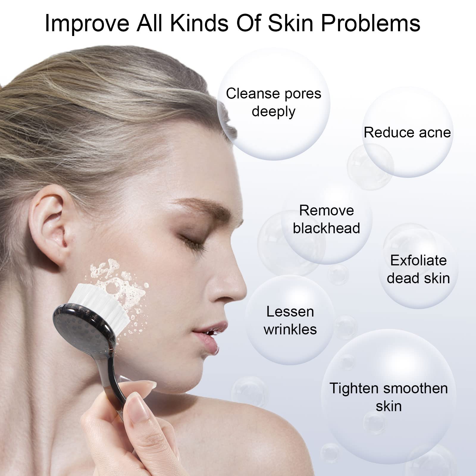 Beomeen Facial Cleansing Brush, Facial Exfoliating Brush Face Wash Scrub Exfoliator Brush for Makeup Skincare Removal, 4 Pack (Transparent Black)