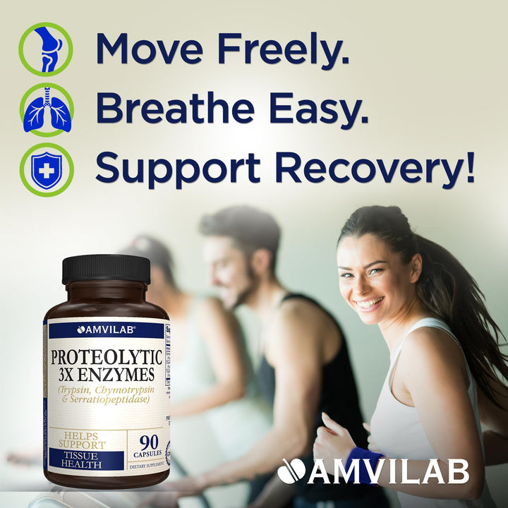 AMVILAB - Proteolytic Enzymes 3X - Trypsin, Chymotrypsin & Serrapeptidase - Reduces Edema & Inflammation from Tissue Injury - Supports Body Wellness & Recovery - Dietary Supplement - 90 Capsules