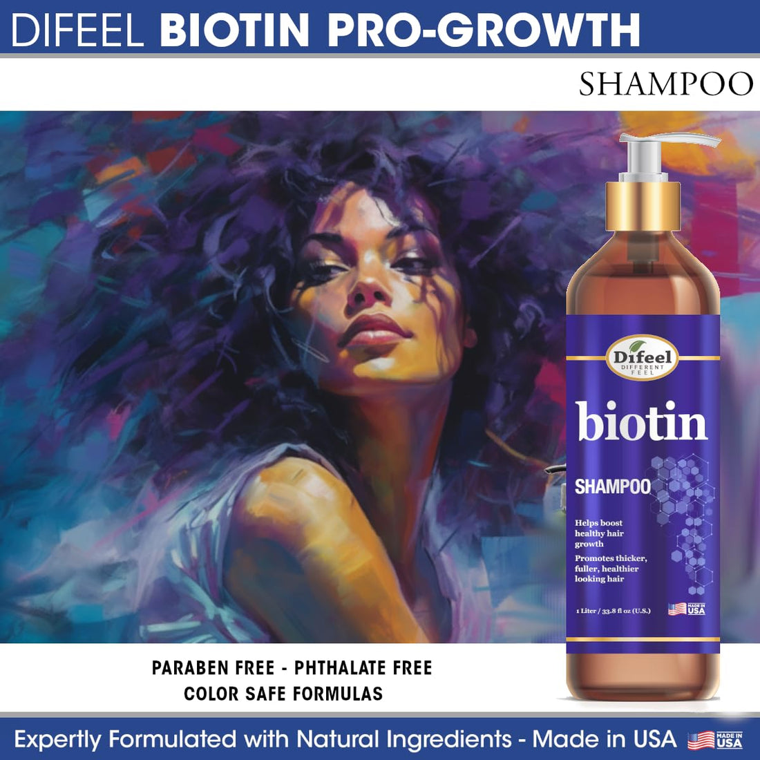 Difeel Elevated Biotin Shampoo & Conditioner LARGE 33.8oz 2-PC Gift Set - Shampoo and Conditioner for Thinning Hair and Hair Loss, Sulfate Free Shampoo & Conditioner