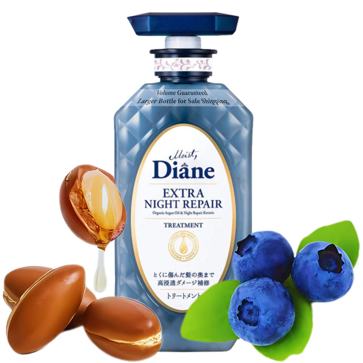 Moist Diane Keratin Hair Treatment for Damaged, Colored, Permed Hair Men & Women, Organic Hair Care with Argan Oil & Vitamin E from Japan, Silicone & Sulfate Free, EXTRA NIGHT REPAIR, 15.2 Fl Oz