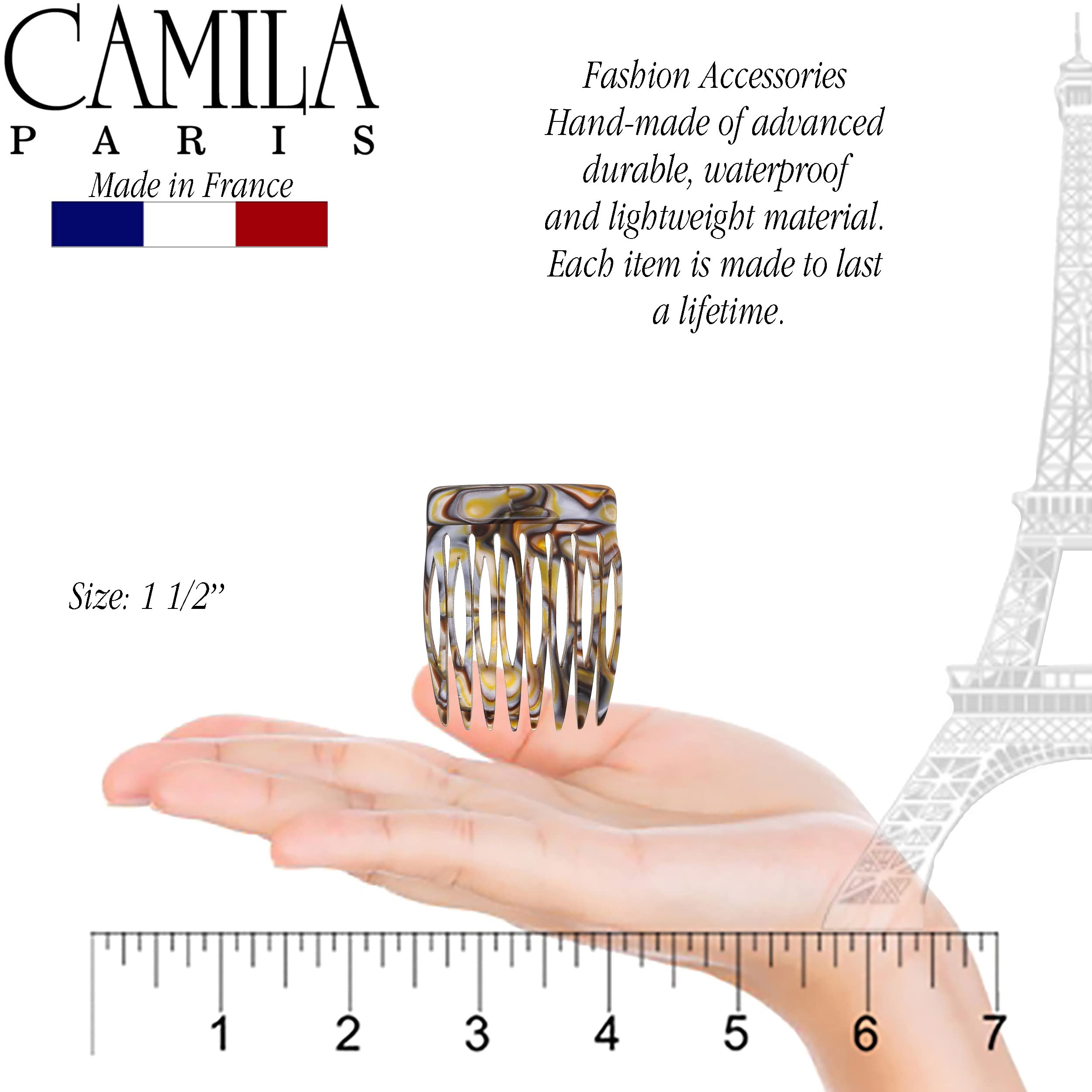Camila Paris Handmade French Side Comb Small Rounded, Onix Finish, Strong Hold Grip Hair Clips for Women, No Slip and Durable Styling Girls Hair Accessories, Made in France (Onix)