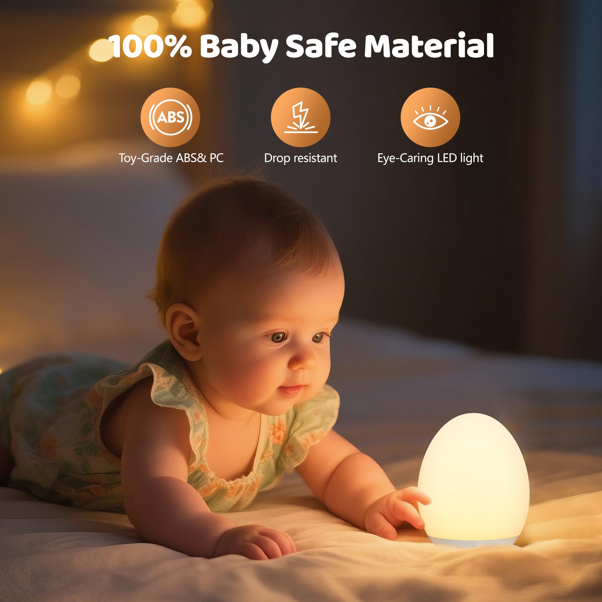MediAcous Night Light for Kids, Egg Light for Nursery, 7 Colors Changing & Stepless Dimming, Soft Silicone Touch Night Lamp with 1 Hour Timer, Rechargeable Nursery Night for Breastfeeding