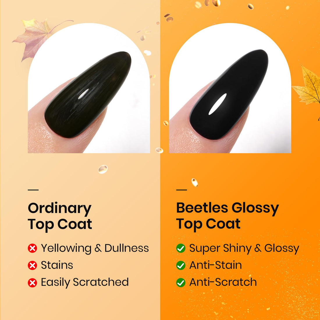 Beetles 2Pcs 15ml Base and Top Coat Set - Upgrade No Wipe Extra Glossy Gel Top Coat Finish, Soak Off UV LED Gel Polish Essentials for Long-Lasting Manicure Halloween Kit
