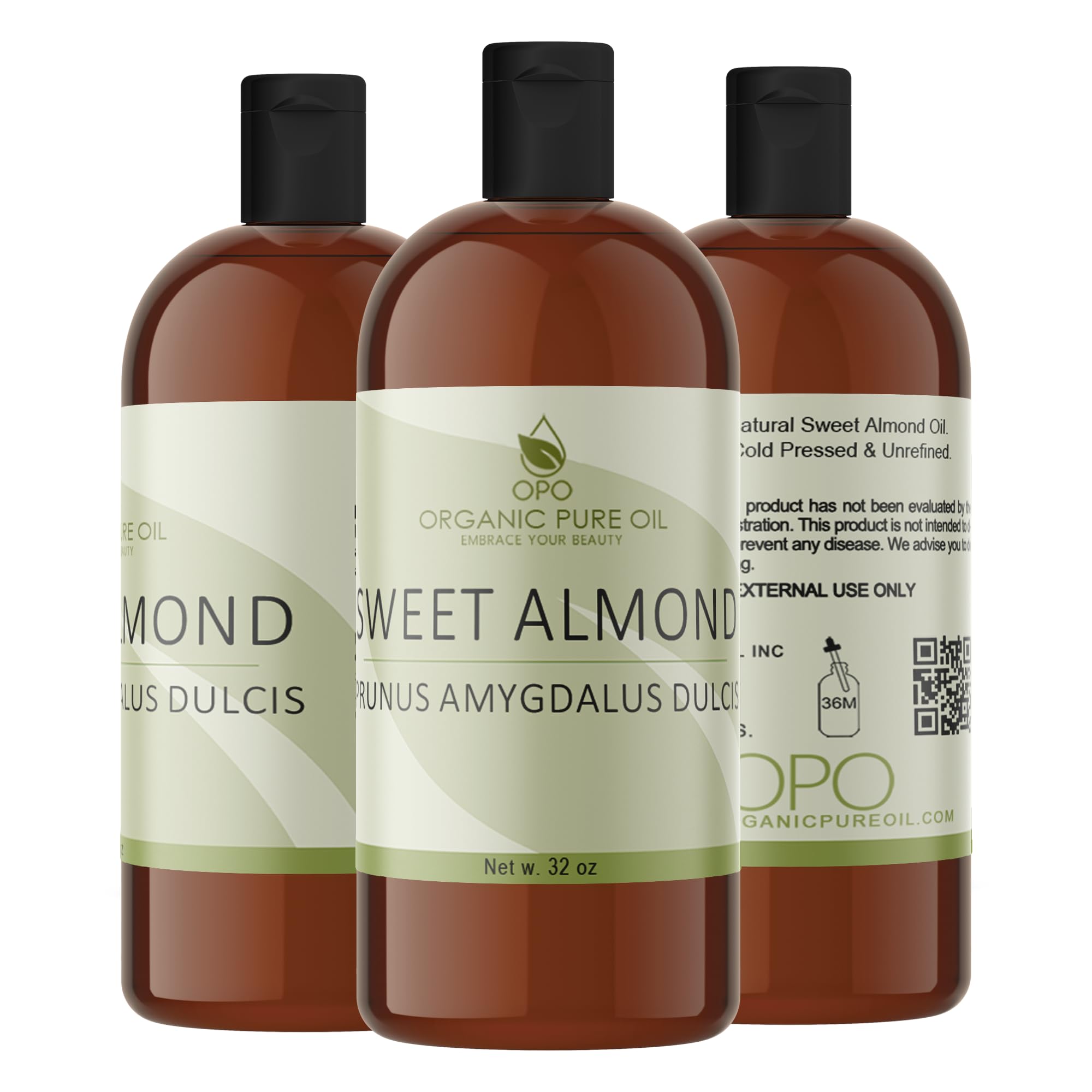 Sweet Almond - Pure & Cold Pressed, Non-GMO, Unrefined, Vegan, Extra Virgin Unrefined 32 OZ for Face Hair Skin Body Lips By Organic Pure Oil - Packaging May Vary