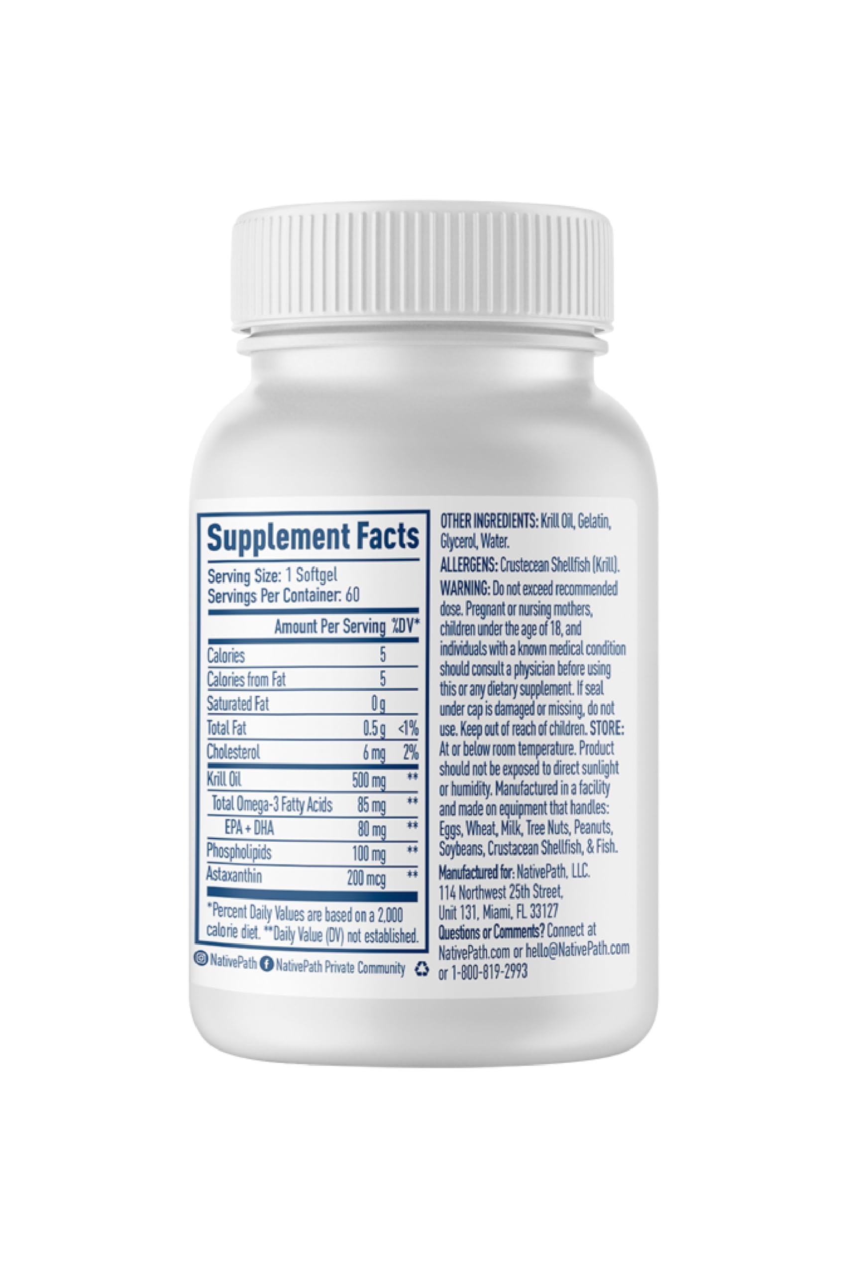 NativePath Antarctic Krill Oil - Wild-Caught Omega 3 Krill Oil 500mg Softgels with EPA, DHA and Astaxanthin - Supplement for Joint, Heart, Brain and Immunity - 60 ct - No Fishy Aftertaste