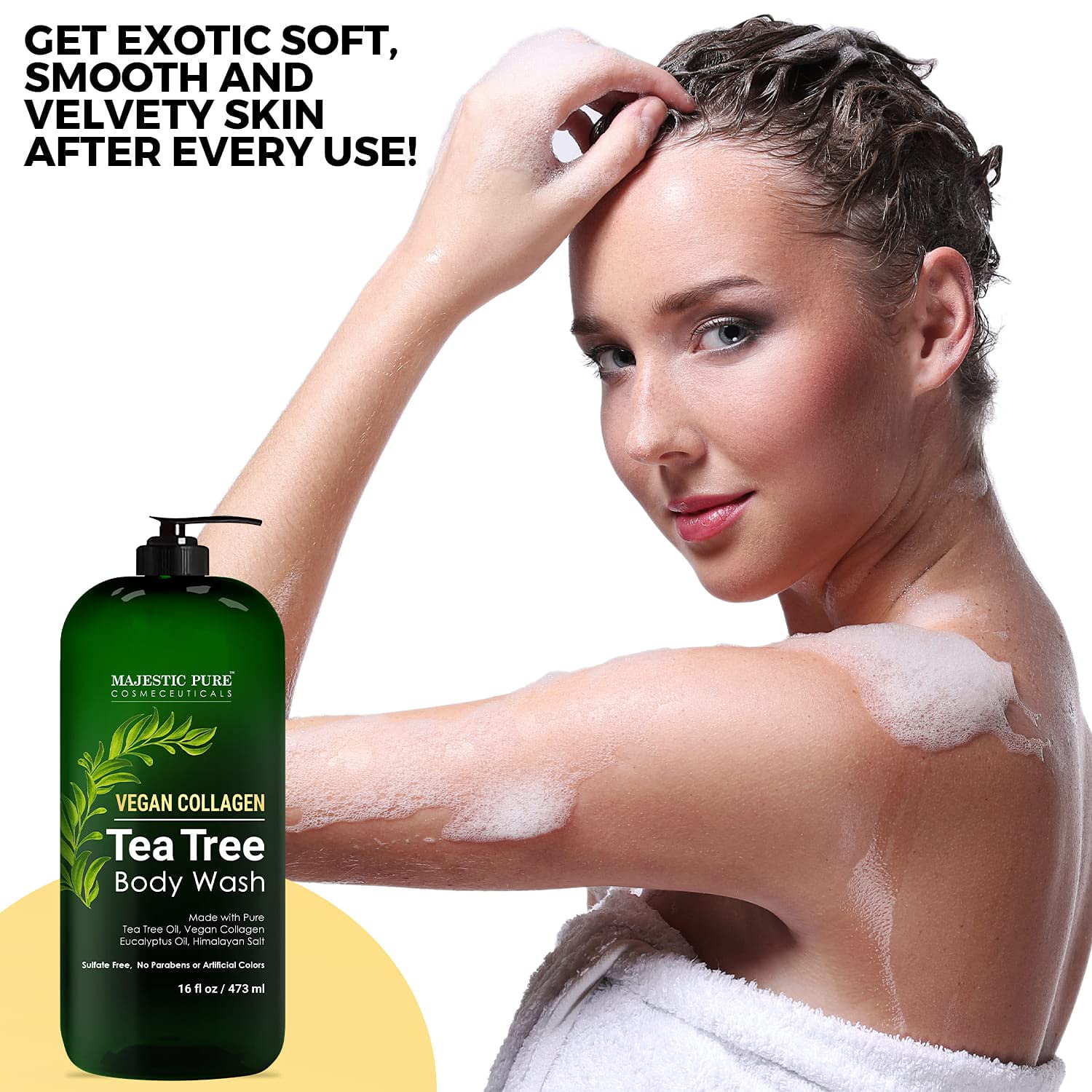 Majestic Pure Tea Tree Body Wash - Formulated to Combat Dry, Flaky Skin - Soothes, Nourishes and Moisturizes Irritated, Chapped, Problem Skin Areas - (Packaging may Vary) -16 fl. oz (Pack of 2)