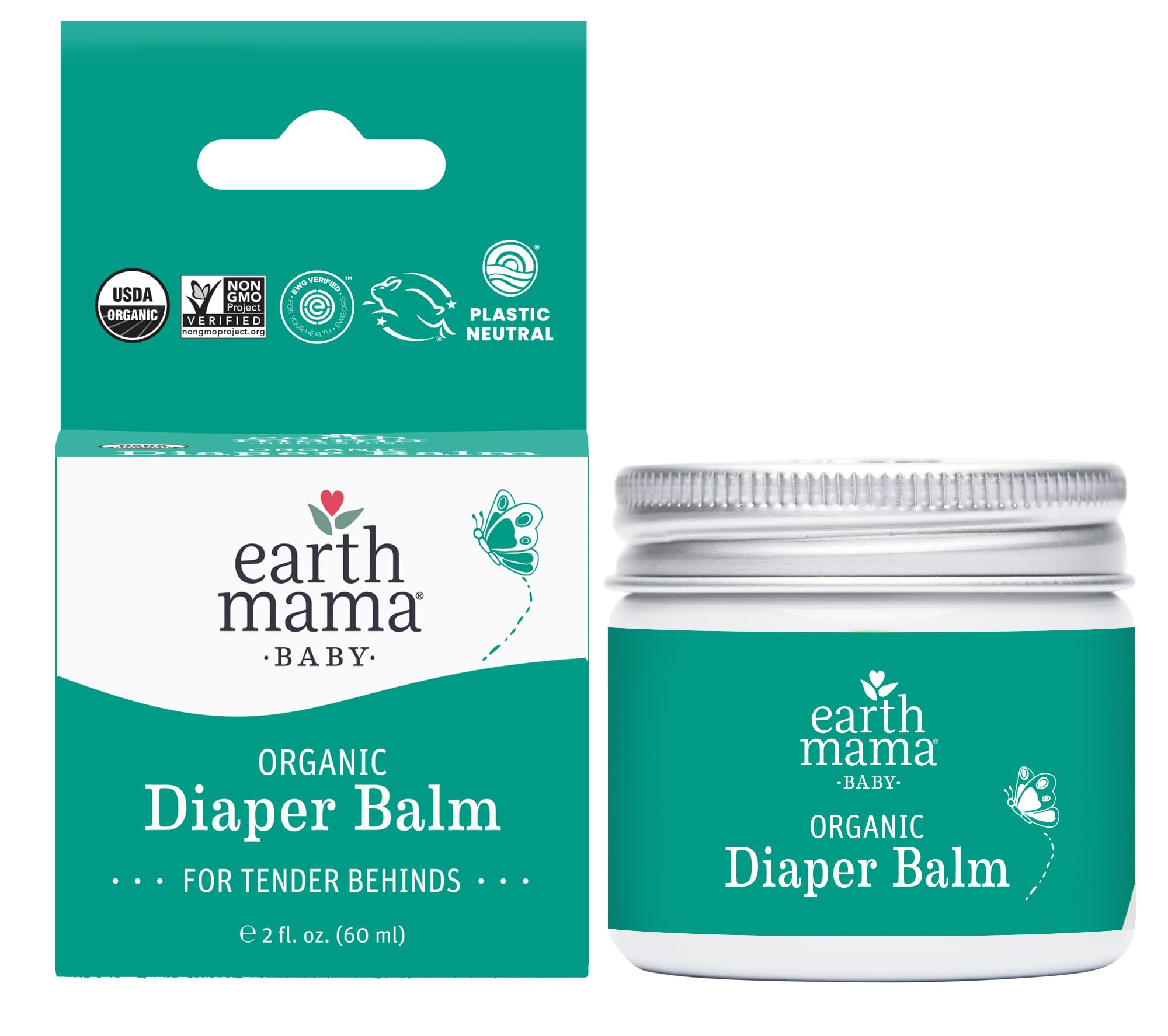 Earth Mama Organic Diaper Balm 2-Ounce | Diaper Cream for Baby | EWG Verified, Petroleum & Artificial Fragrance-Free with Calendula for Sensitive Skin