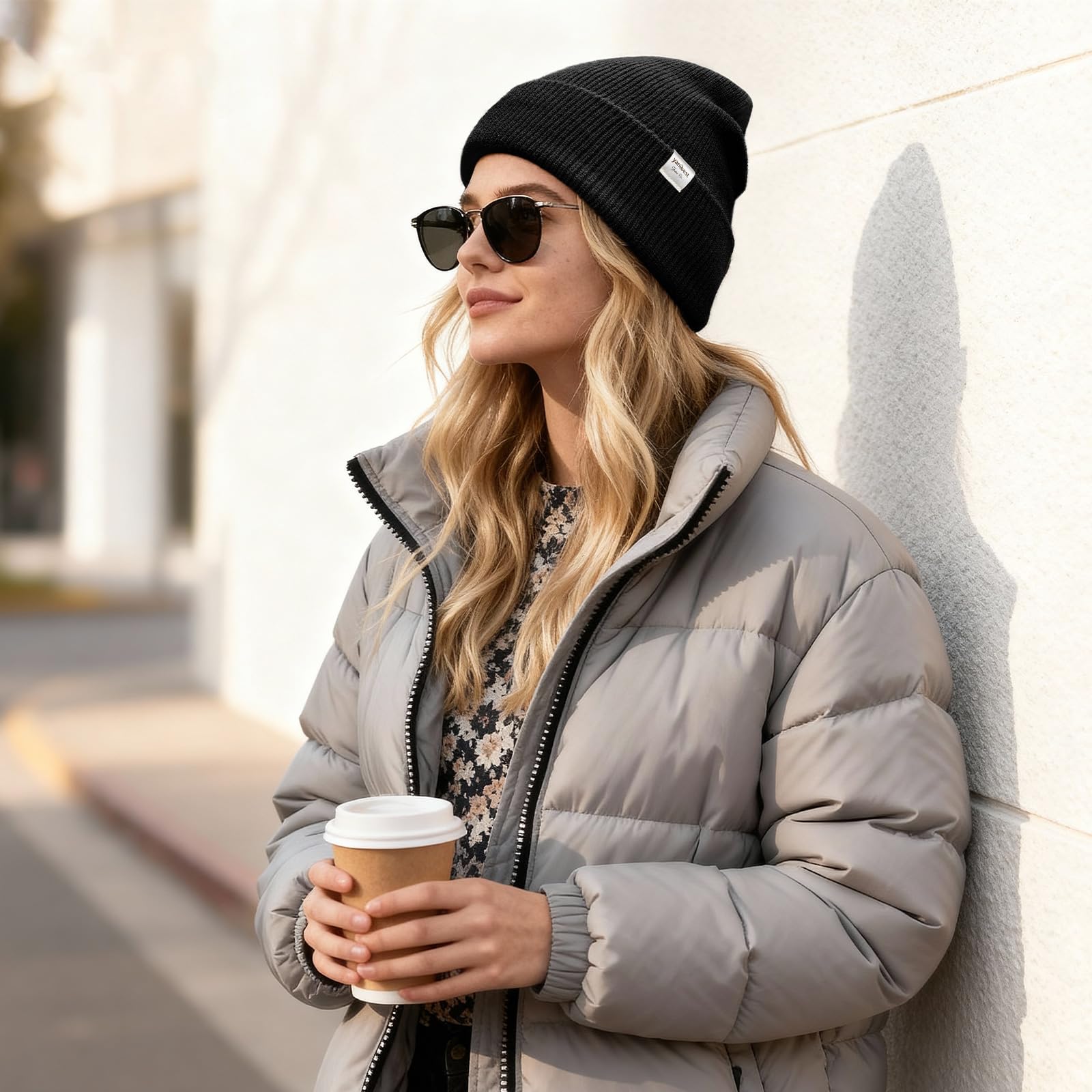 YANIBEST Beanie Hat for Women Men Satin Lined Beanie Hats Winter Hat Womens Cuffed Beanies Knit Skull Cap Warm Ski Hat Unisex Black