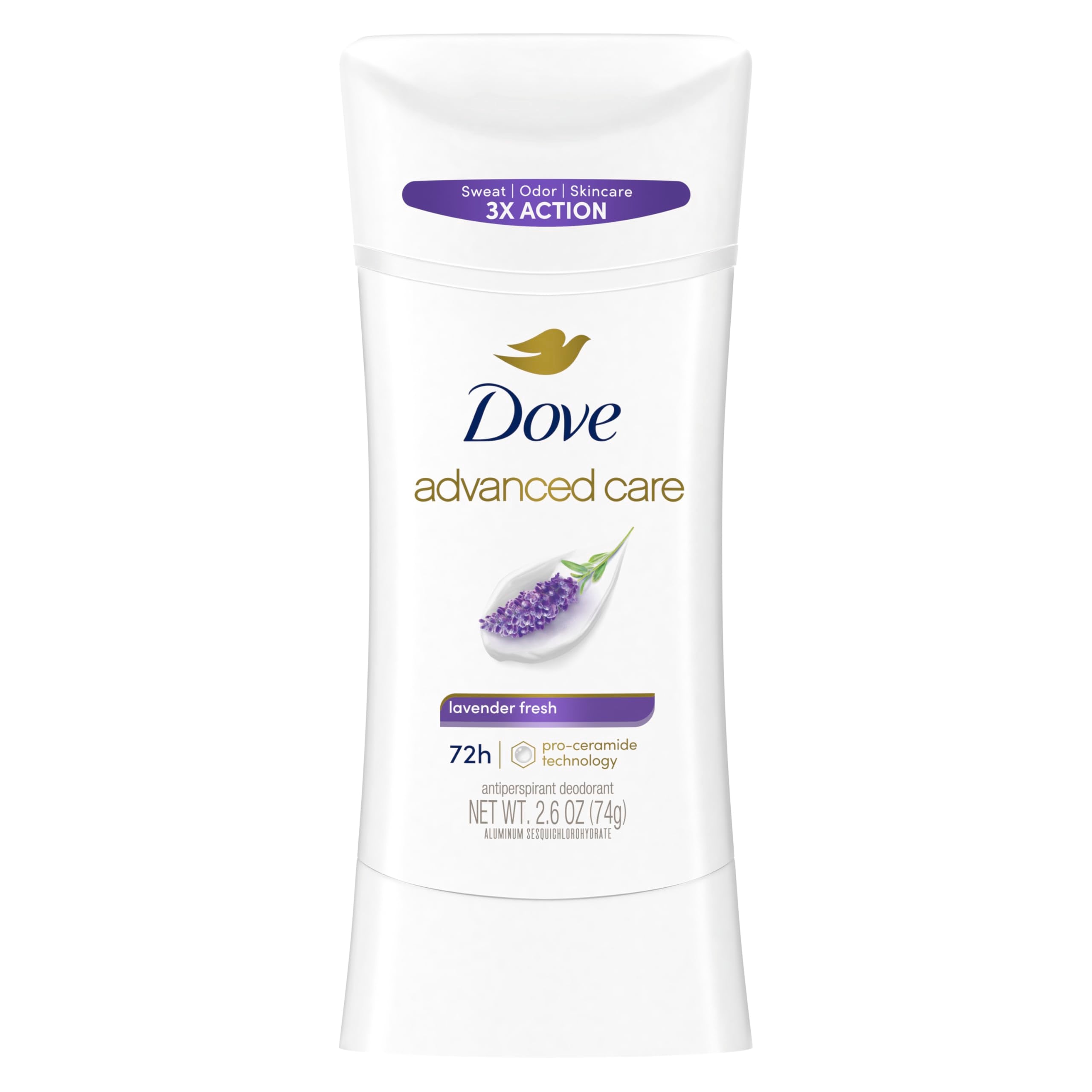 Dove Advanced Care Antiperspirant Deodorant Stick Lavender Fresh for Helping Repair Skin Barrier After Shaving, with 72-Hour Sweat & Odor Protection, 2.6 oz