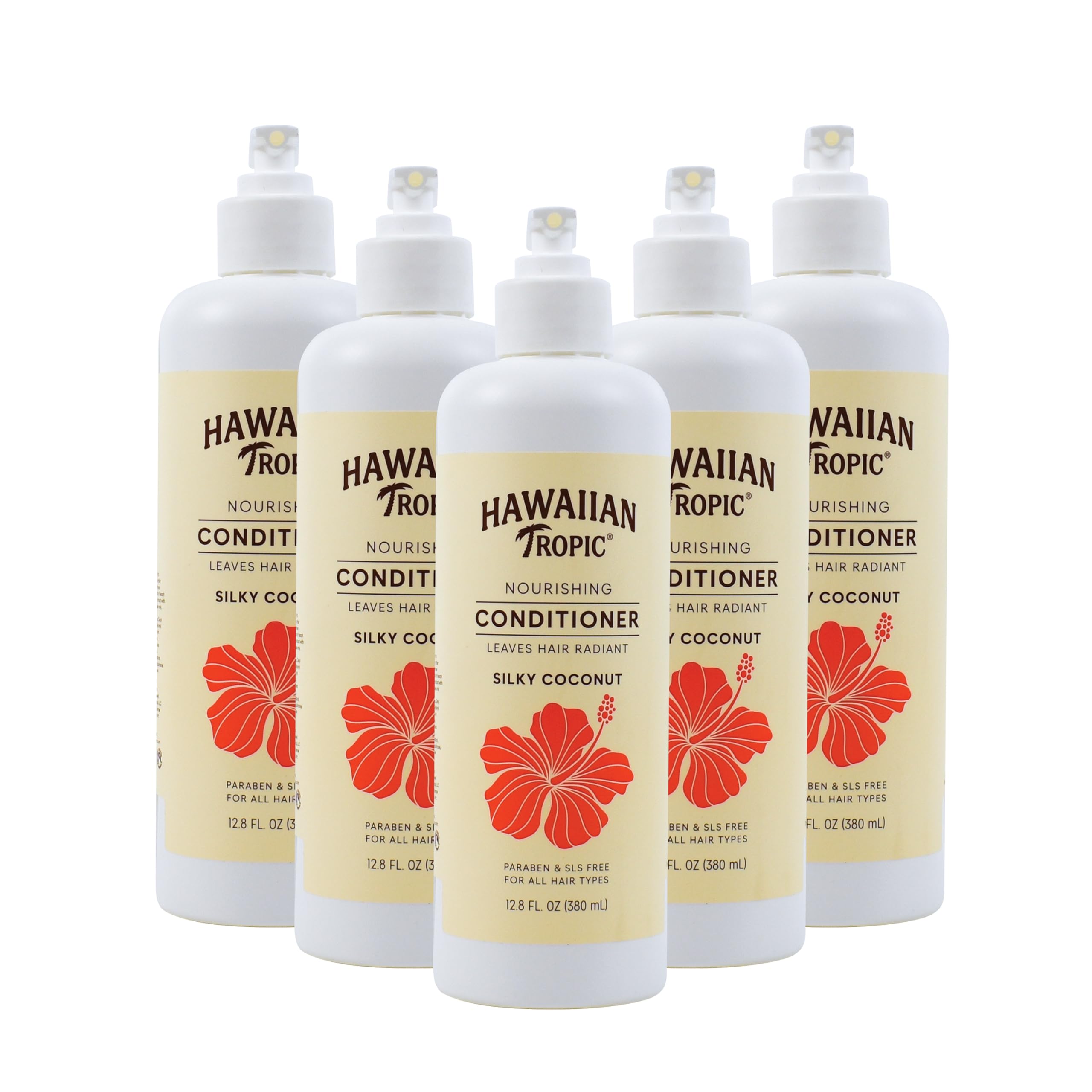 Hawaiian Tropic Nourishing Conditioner 5 Pack, 380ml Bottle, Silky Coconut Scent, Sulfate Free, Paraben Free, Hotel Bathroom Amenities, Bulk Size, Air Bnb, Guest Bathroom Essentials, Airbnb