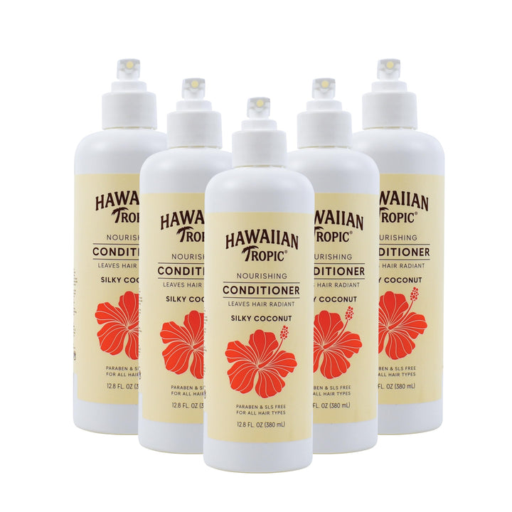Hawaiian Tropic Nourishing Conditioner 5 Pack, 380ml Bottle, Silky Coconut Scent, Sulfate Free, Paraben Free, Hotel Bathroom Amenities, Bulk Size, Air Bnb, Guest Bathroom Essentials, Airbnb