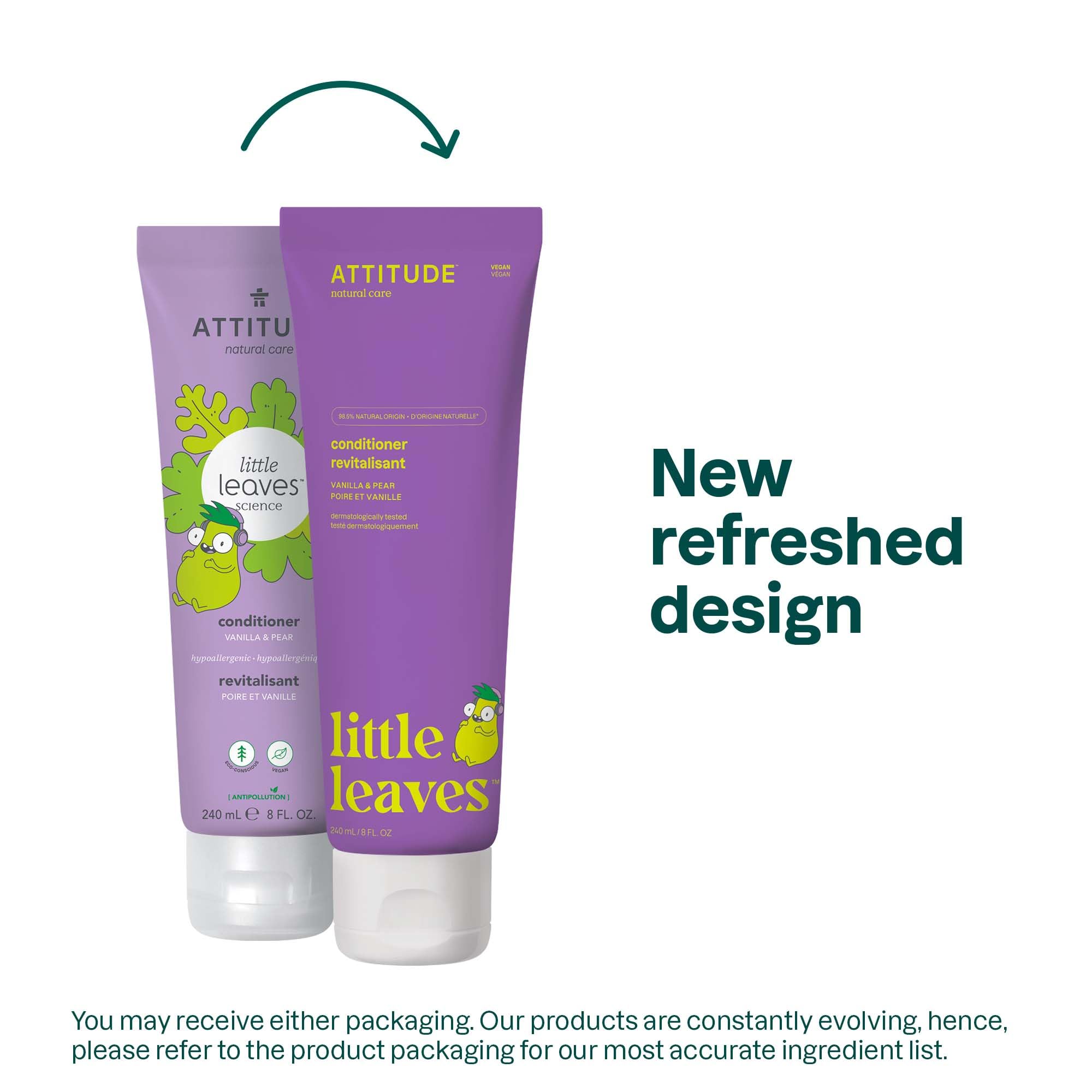 Attitude Little Leaves Hypoallergenic & Natural Conditioner, Vanilla & Pear, 8 Fl. Oz