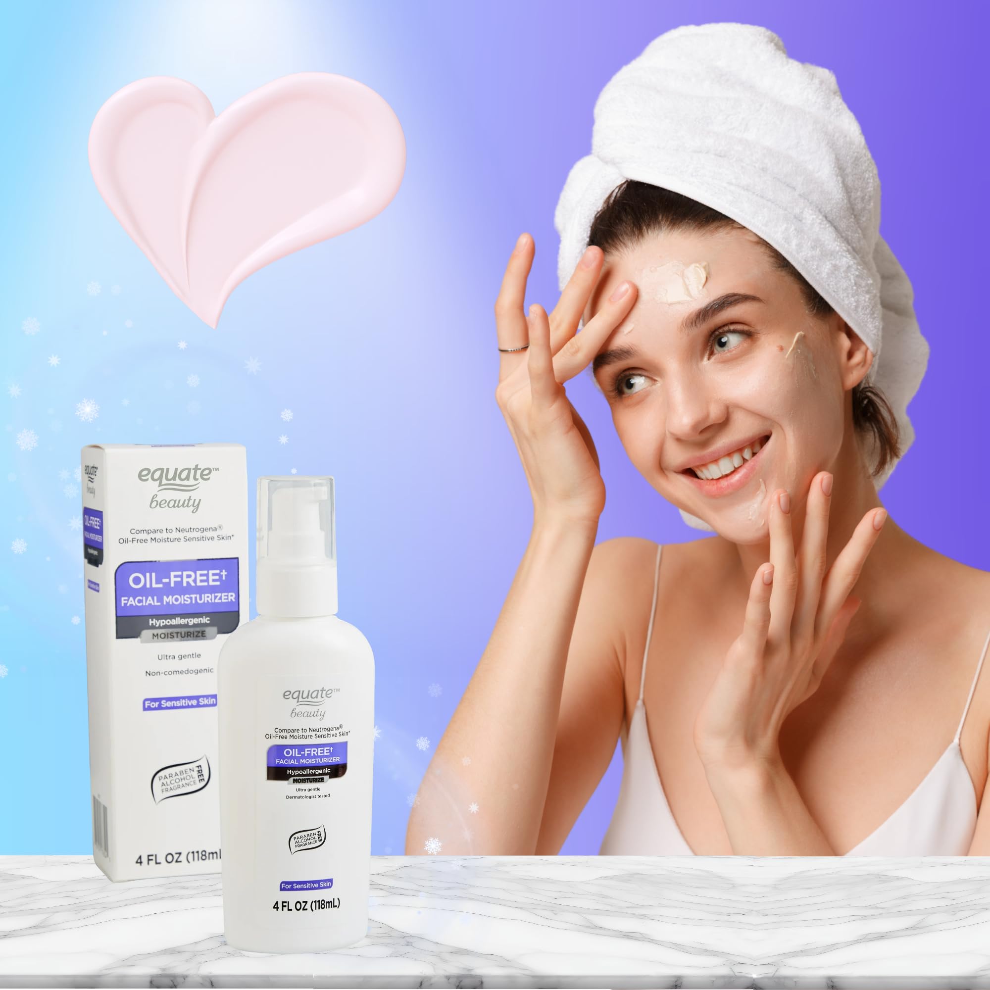 Equate Beauty Oil Free Moisture Daily Hydrating Facial Moisturizer & Neck Cream with Glycerin - Fast Absorbing Ultra Gentle Lightweight Face Lotion 4 fl. oz (Pack of 1)