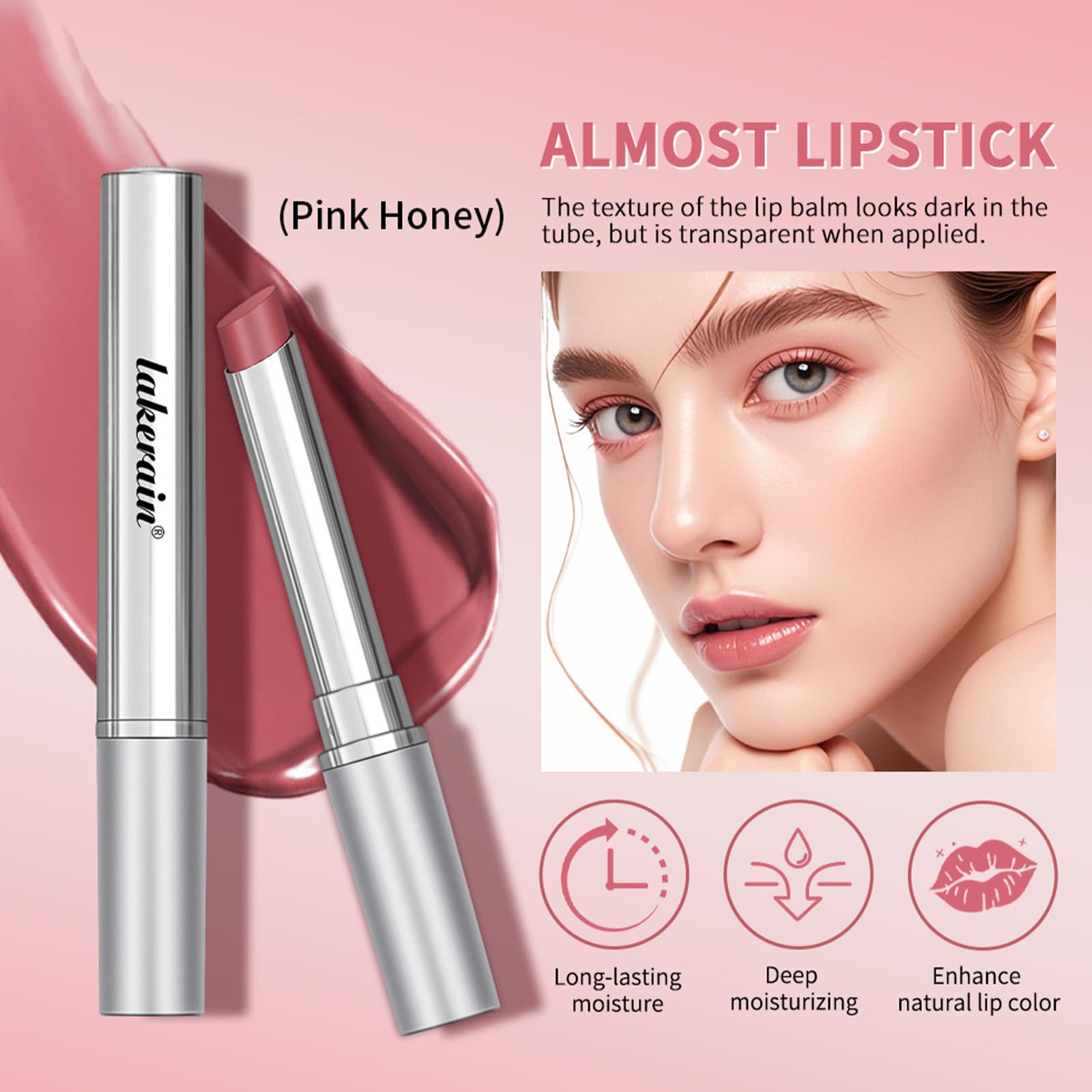 Honey Black Lip Balm Hydrating Sheer Lipstick,Pink Honey Lipstick for Women,Natural Glossy Lips Balm,Nourishing and Hydrating Lip Gloss for All Skin Tones(Pink Honey)