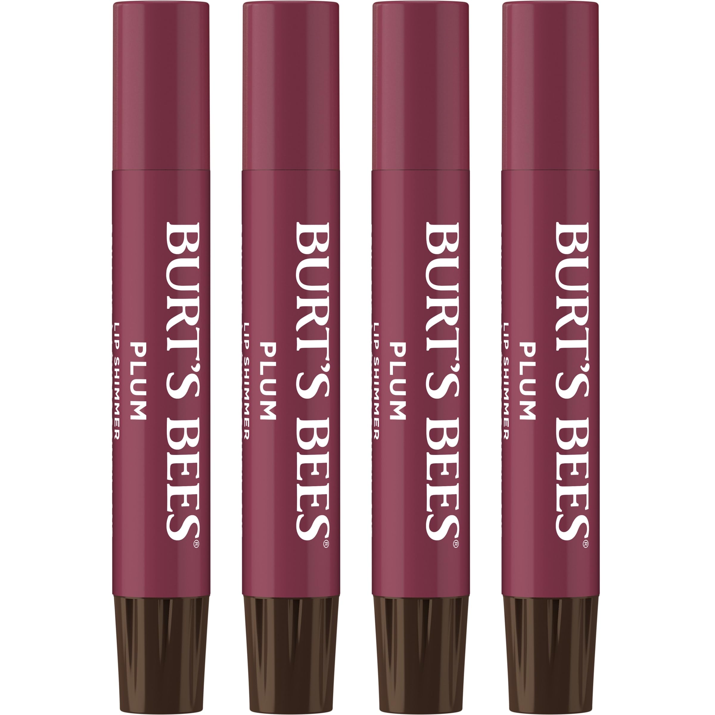 Burt's Bees Shimmer Lip Tint Set, Tinted Lip Balm Stick, Moisturizing for All Day Hydration with Natural Origin Glowy Pigmented Finish & Buildable Color, Plum (4-Pack)