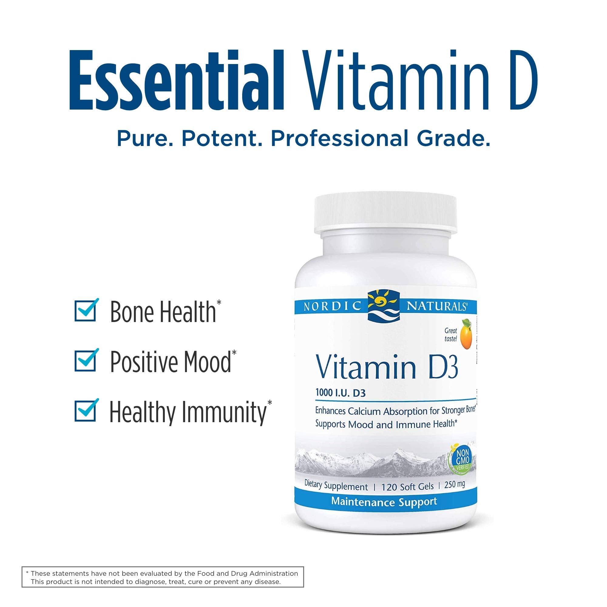 Nordic Naturals Pro Vitamin D3 1000, Orange - 120 Mini Soft Gels - 1000 IU Vitamin D3 - Supports Healthy Bones, Mood & Immune System Function - Non-GMO - 120 Servings