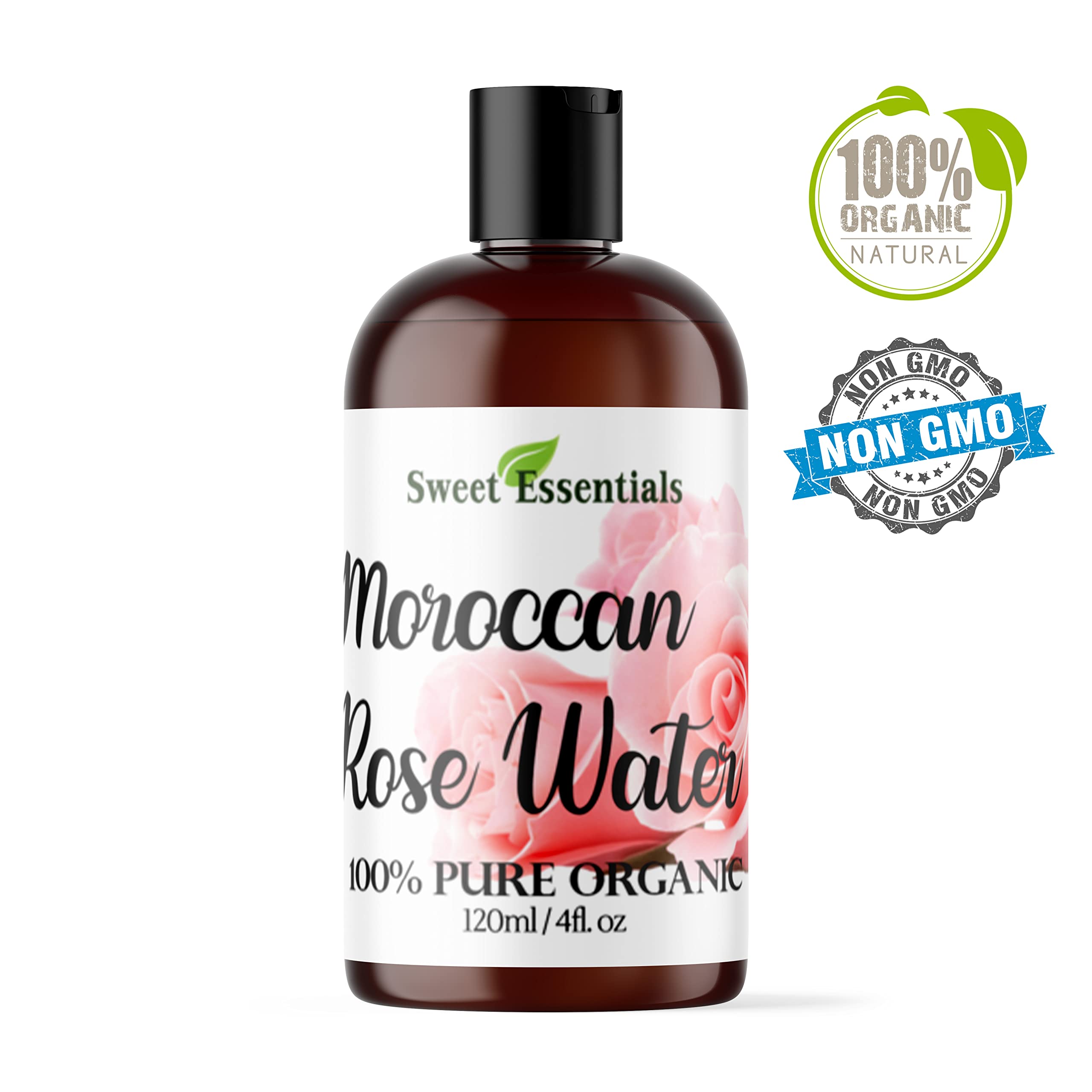 Sweet Essentials Pure Organic Moroccan Rose Water, 120ml | Imported From Morocco | (Also Edible) Rich In Vitamin A And C, It Is Packed With Natural Antioxidants And Anti Inflammatory Qualities