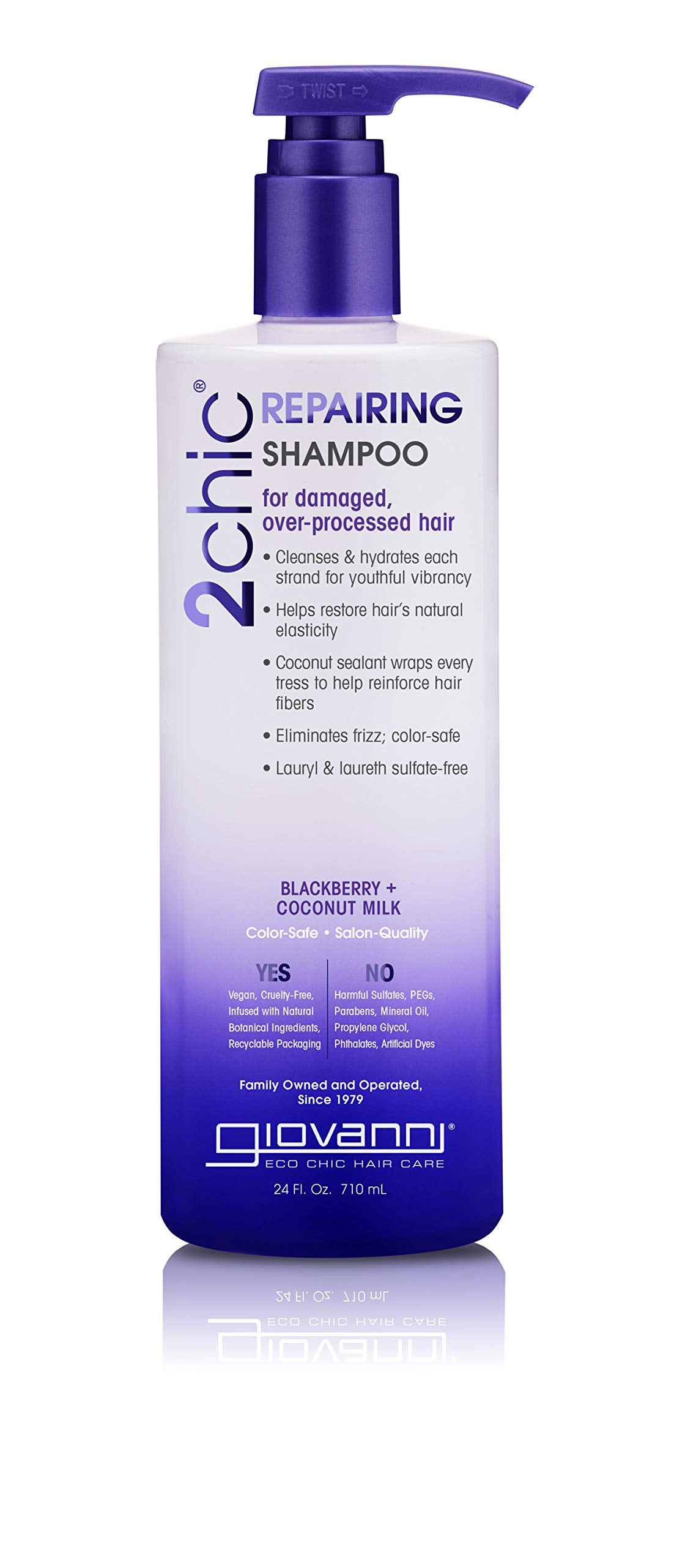 GIOVANNI 2chic Ultra-Repairing Shampoo - For Damaged, Over-Processed Hair, Helps Restore Hair's Natural Elasticity, Blackberry & Coconut Oil, Argan, Shea Butter, Color Safe - 24 oz