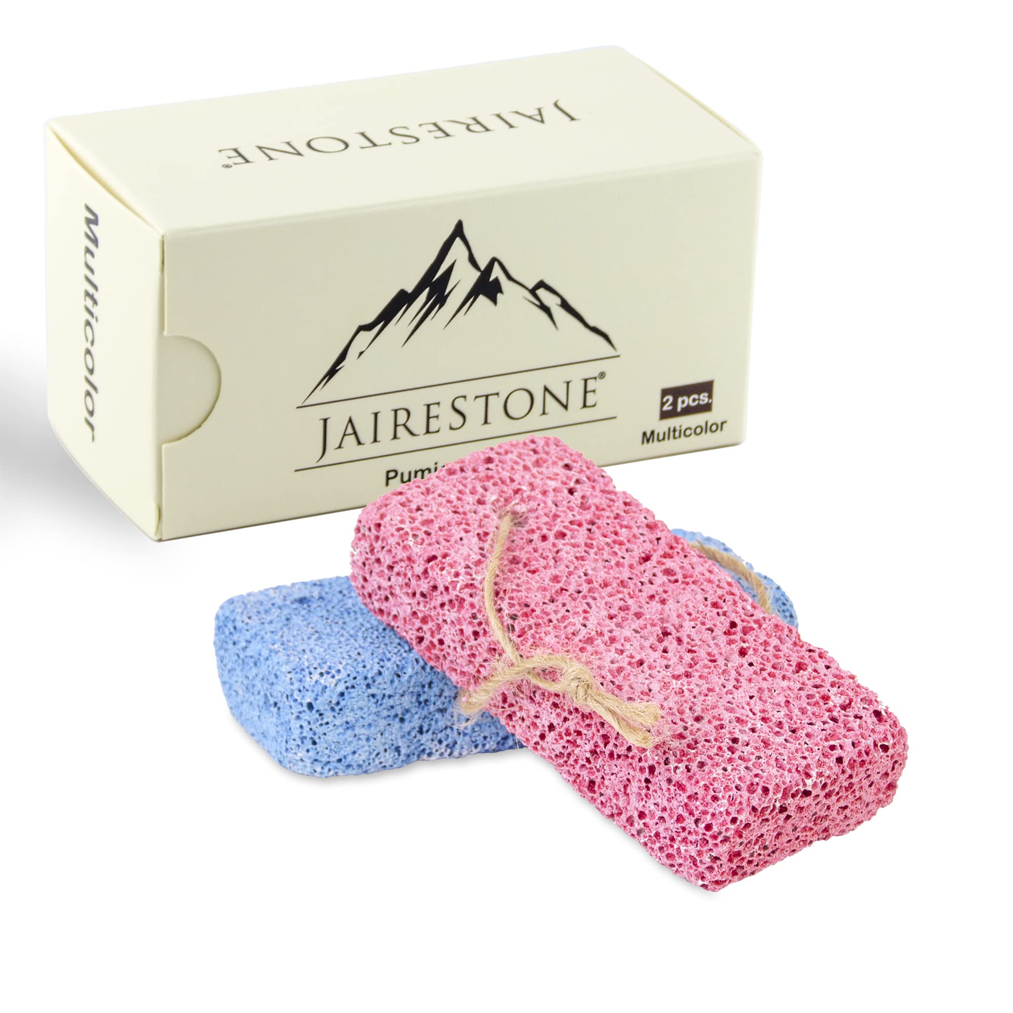 Jairestone Pumice Stone for Feet - 2 Pack Lava Stones - Callus Remover and Foot Scrubber - Exfoliating Rock for Hard, Dry and Dead Skin on Heels (Multicolor)