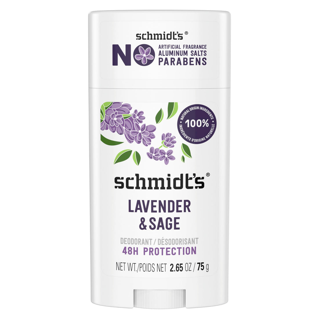 Schmidt's Aluminum Free Natural Deodorant for Women and Men, Lavender and Sage with 24 Hour Odor Protection, Certified Natural, Vegan, Cruelty Free, 2.65 oz