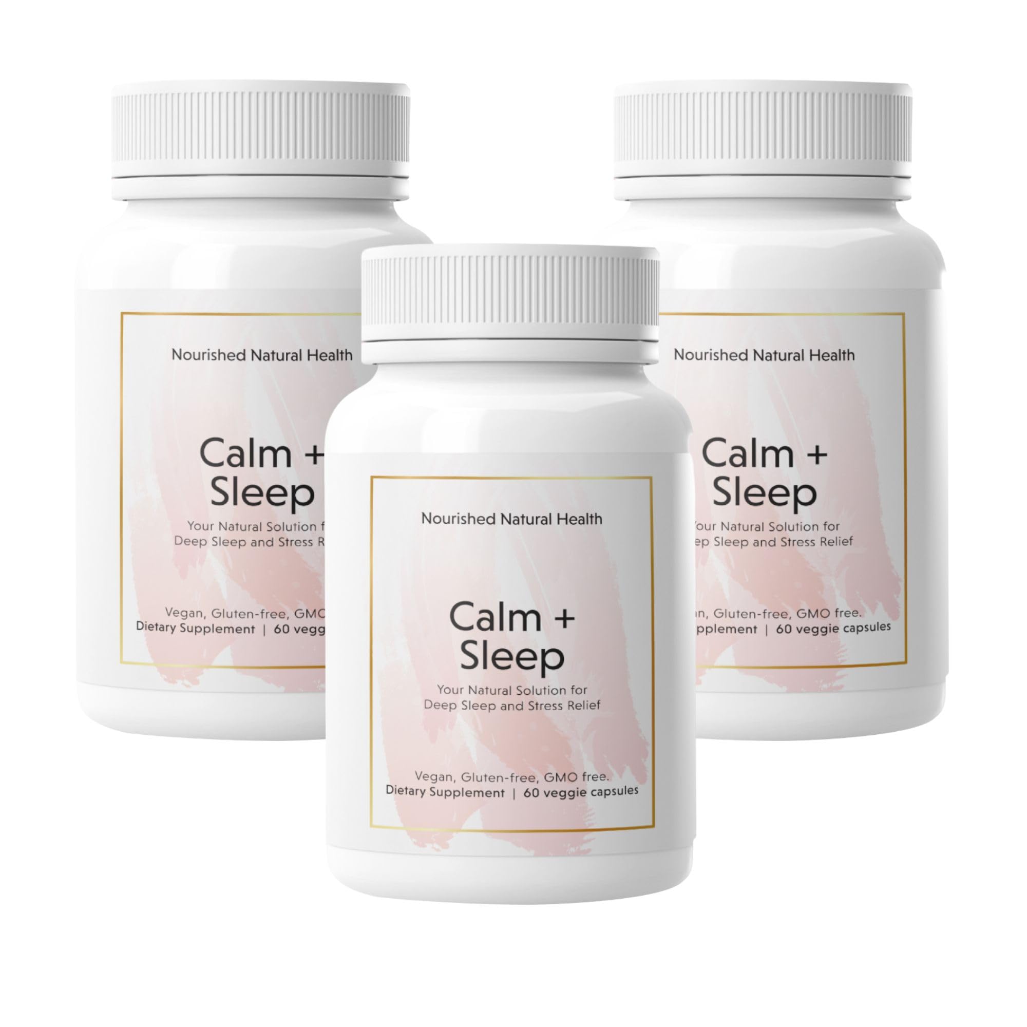 Nourished Naturals - Calm + Sleep Capsules for Deep Sleep & Stress Relief with Ashwagandha, Chamomile, Tart Cherry Extract, Passionflower, L-theanine, & Magnesium Bisglycinate - 180 Capsules