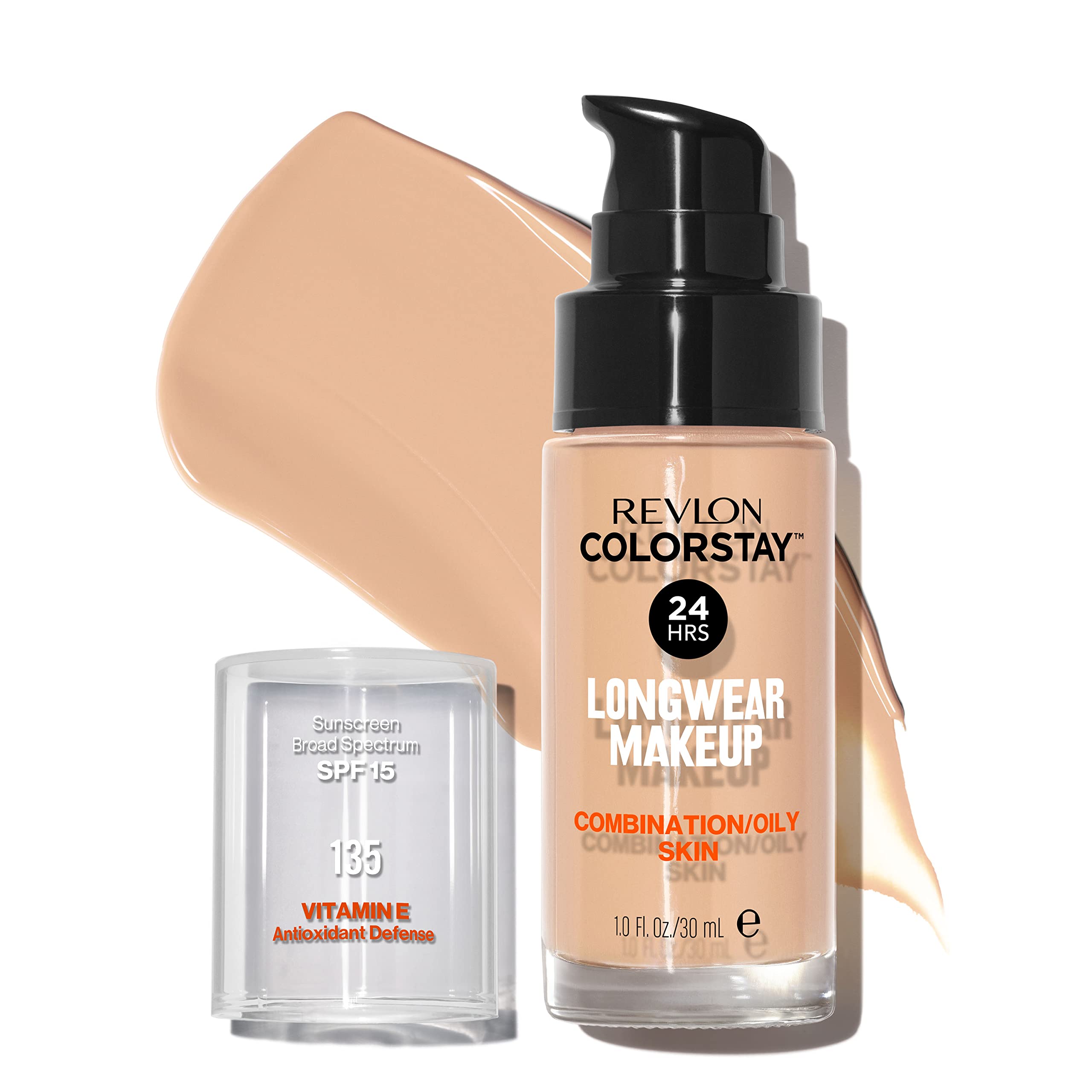 Revlon Liquid Foundation, ColorStay Face Makeup for Combination & Oily Skin, SPF 15, Medium-Full Coverage with Matte Finish, 135 Vanilla, 1 Fl Oz