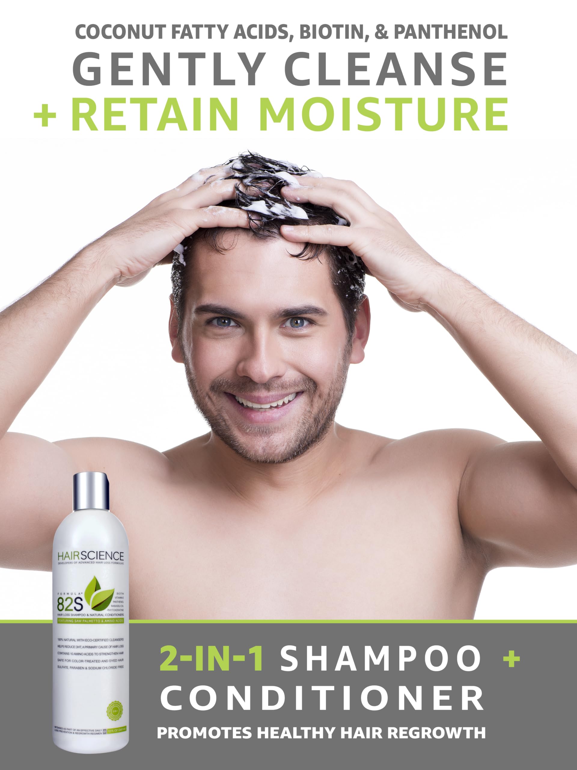 Hair Science Formula 82S | Hair Loss Shampoo With Natural Conditioners | Contains Dht-Blocker: Saw Palmetto + Panthenol, Biotin, Phytokeratine, Vitamin E, Babassu Oil, Seaweed Extract & Amino Acids