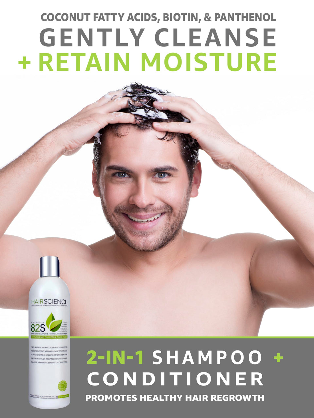 Hair Science Formula 82S | Hair Loss Shampoo With Natural Conditioners | Contains Dht-Blocker: Saw Palmetto + Panthenol, Biotin, Phytokeratine, Vitamin E, Babassu Oil, Seaweed Extract & Amino Acids