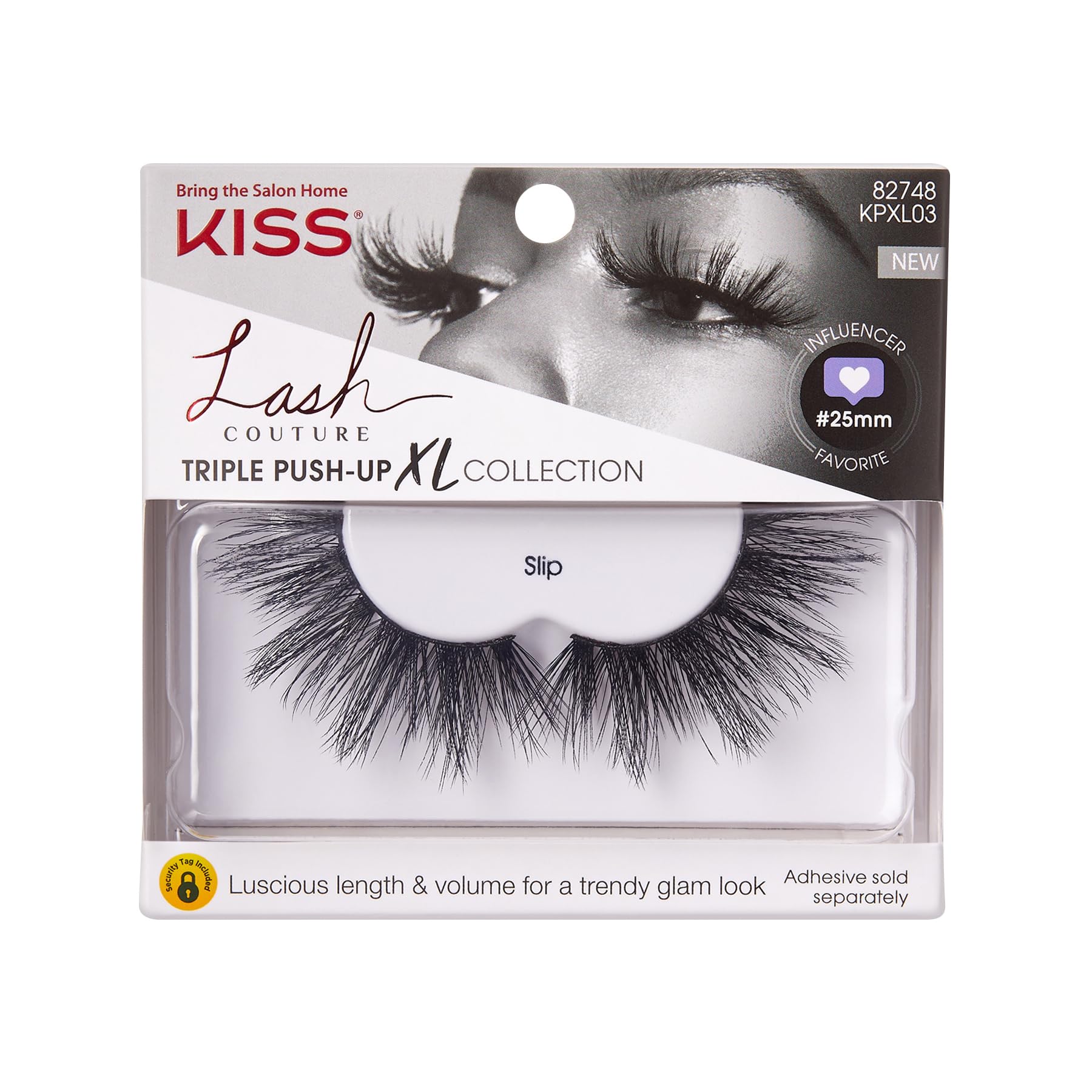 KISS Lash Couture Triple Push Up XL Collection, 3D Volume False Eyelashes in Extra Long Length with Triple Design Technology, Cruelty-Free, Contact Lens Friendly, and Reusable, Style Slip, 1 Pair