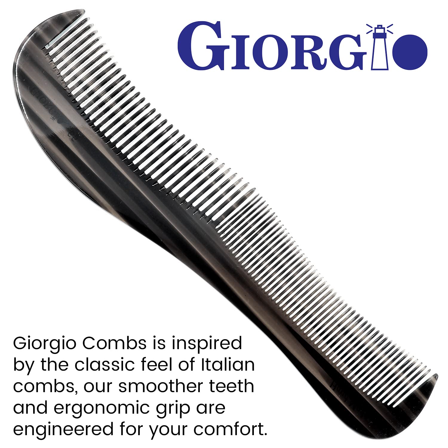 Giorgio G65 8 1/2 Handmade Black Flexible Contour Comb. Wide Teeth Flexible Comb. Hand-Made of quality.