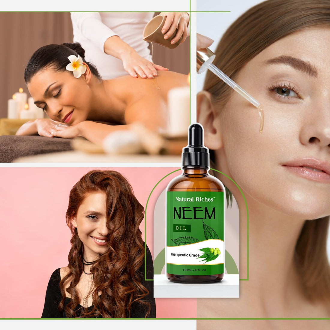 Natural Riches Neem Oil for Skin Care Cold Pressed, 100% Pure. Great for Hair Care, Skin, Nails, Acne Anti-Aging Moisturizer - You can also use it on plants. 4 fl. oz.