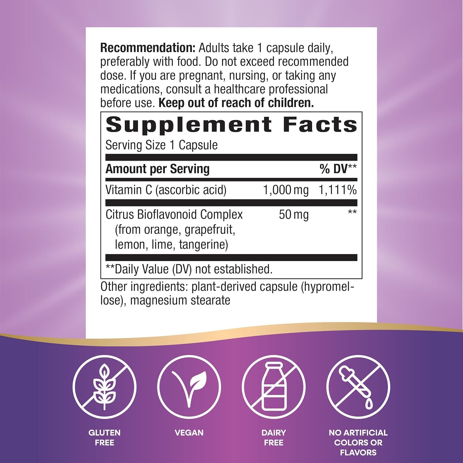 Nature’s Way Extra Strength(1) Vitamin C with Bioflavonoids, Supports Immune Health*, Promotes Collagen Production for Healthy Skin*, 1,000 mg per Capsule, 250 Vegan Capsules (Packaging May Vary)