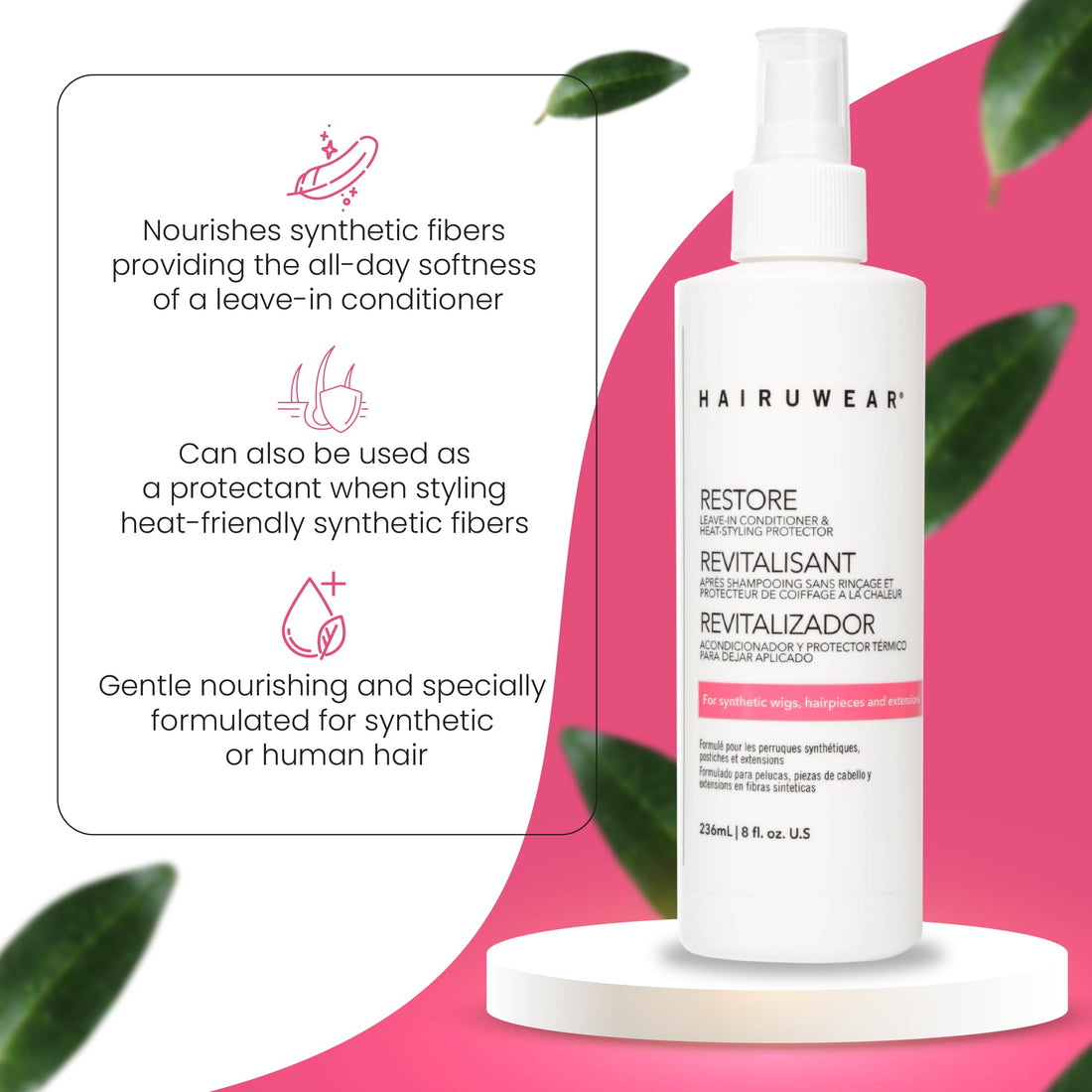 HairUWear Cleansing Shampoo, Restoring Conditioner and Styling Spray Essential Hair Care 8 Ounce…