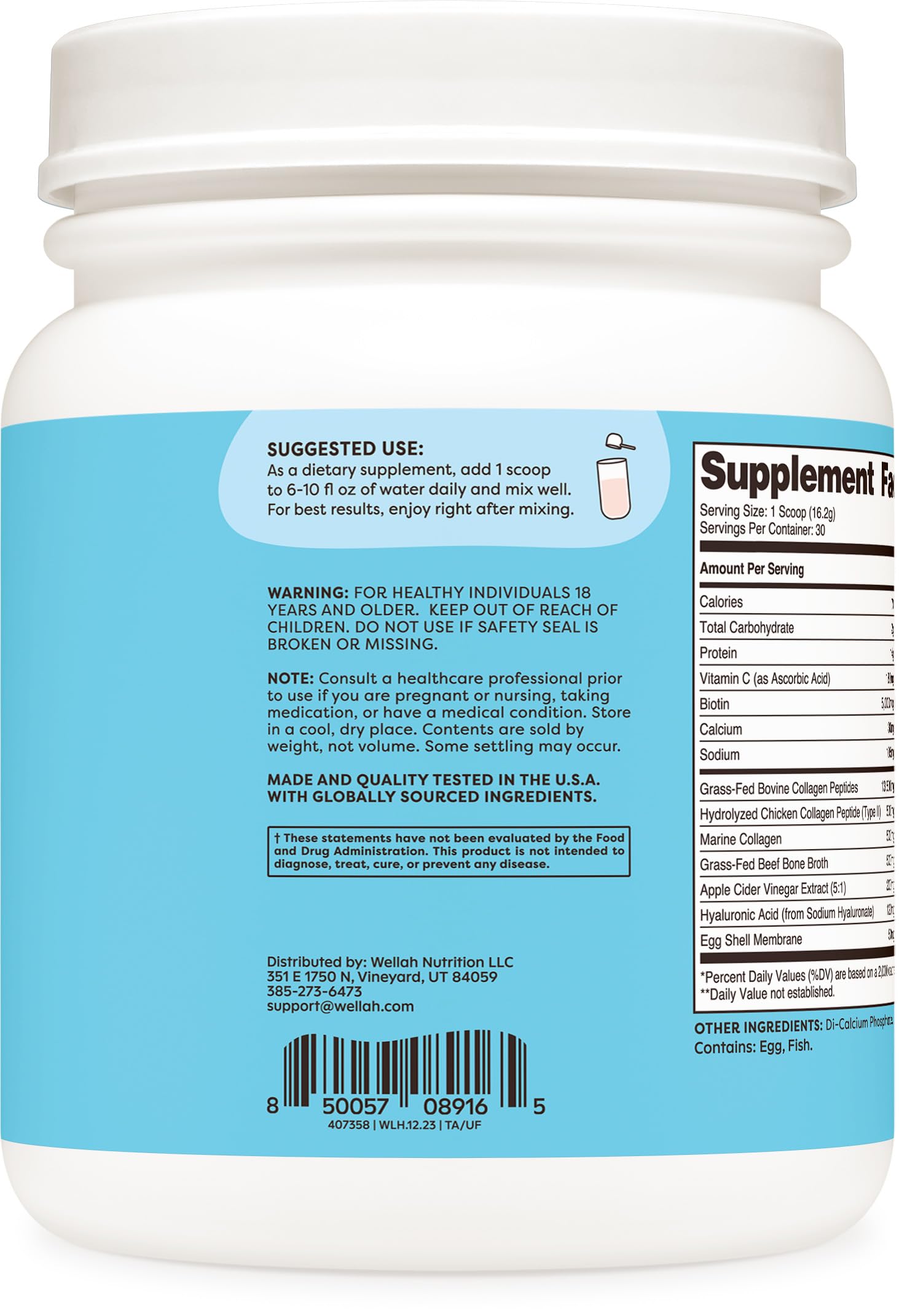 Wellah The Afterglow Multi Collagen Protein + Beauty (30 Servings, Unflavored) - Hair, Skin, Nail & Joint Support - Non-GMO and Gluten Free