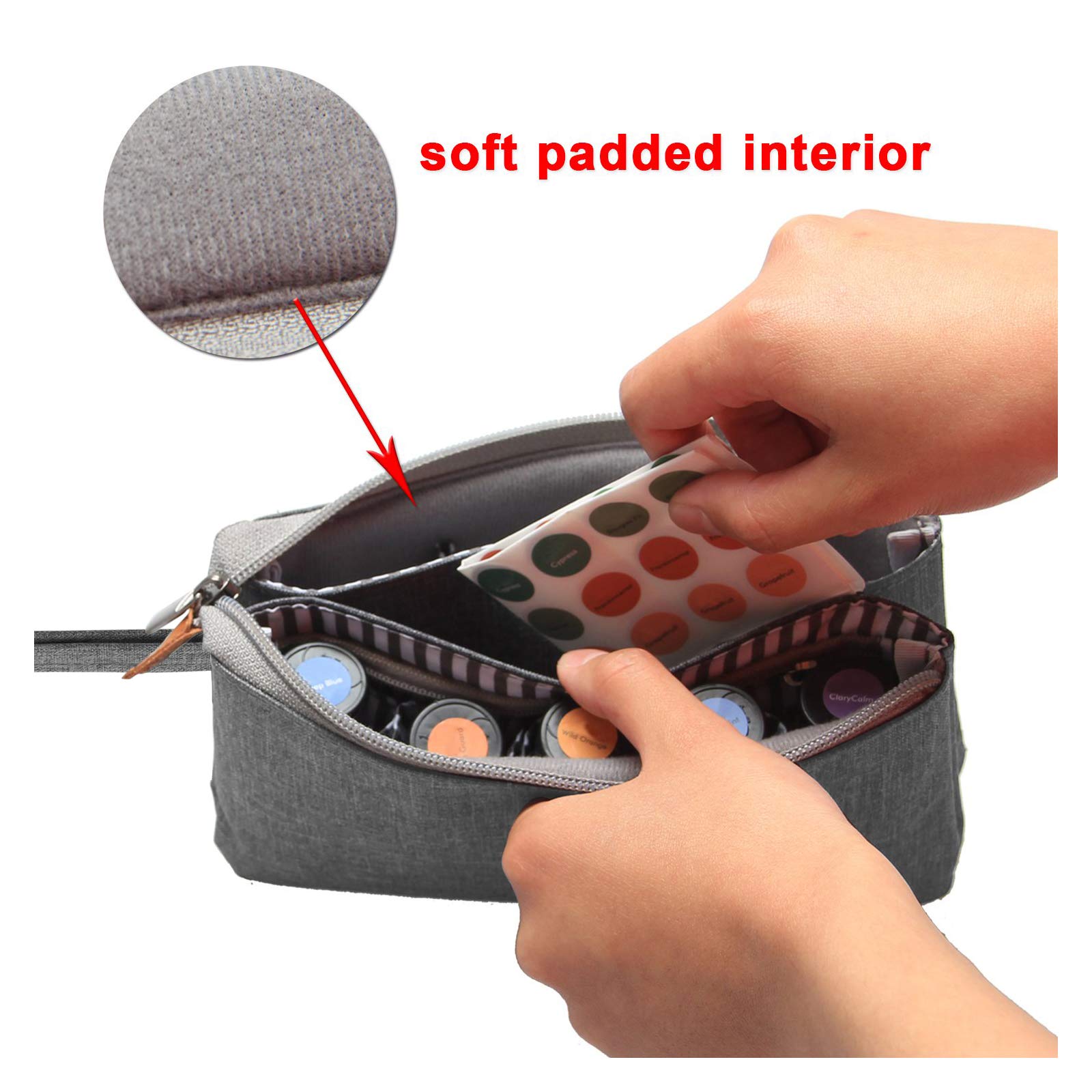 Luxja Essential Oil Carrying Bag - Holds 9 Bottles (5ml-15ml, Also Fits for Roller Bottles), Portable Organizer for Essential Oil and Small Accessories, Gray