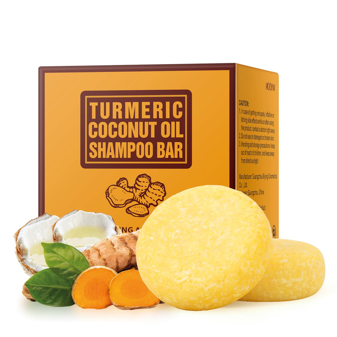BYOTOUTY Ginger Shampoo Bar with Coconut Oil 2 Pack, Organic Turmeric Ginger Solid Soap Shampoos Bars, Natural Hair Growth Bar Shampoo for Women 4.23oz/120g, Christmas Presents