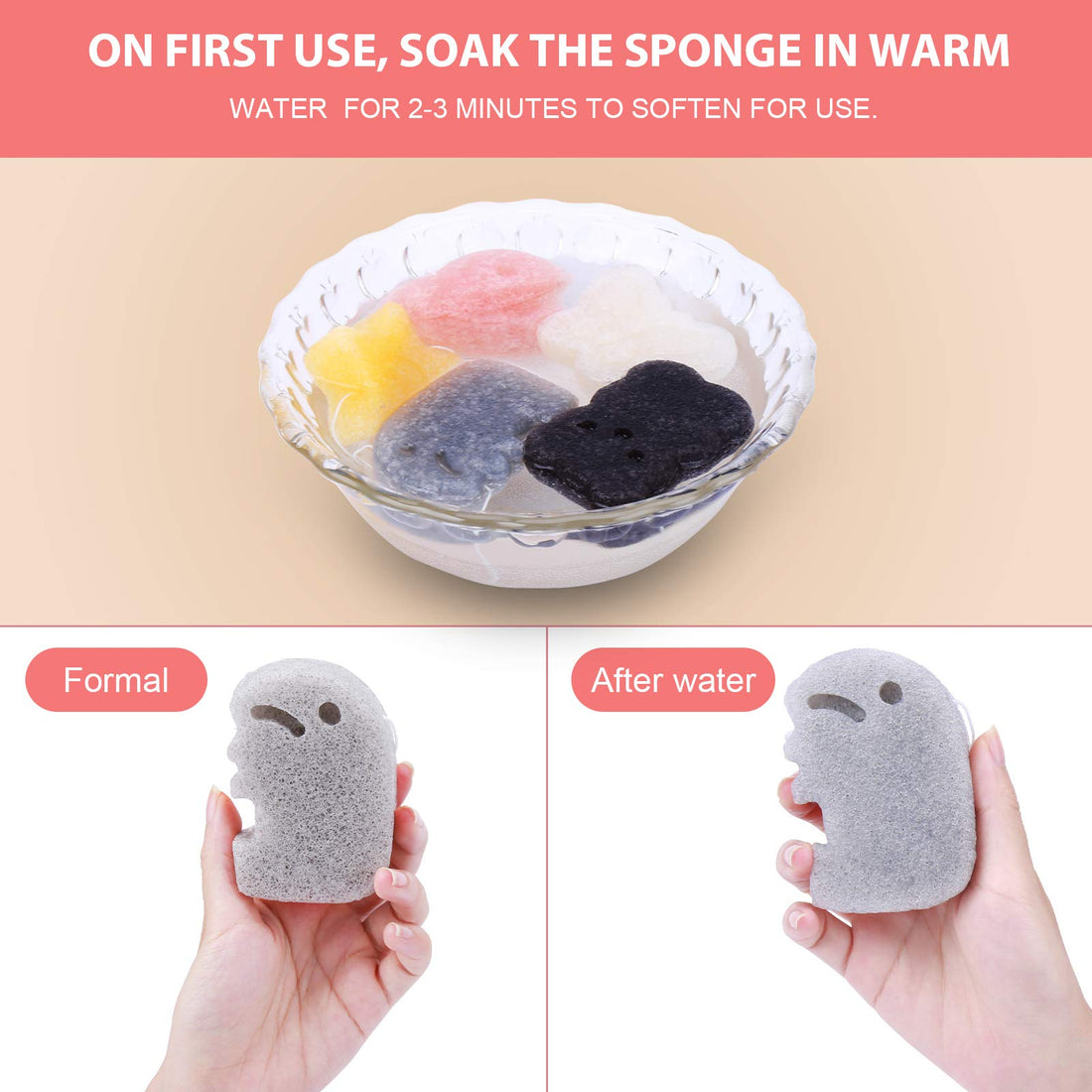 KECUCO Konjac Baby Sponge for Bathing, Kids Bath Sponges for Infants, Toddler Bath Time, Cute Shapes and Safe Plant-Based Konjac Baby Bath Accessories, 5pcs