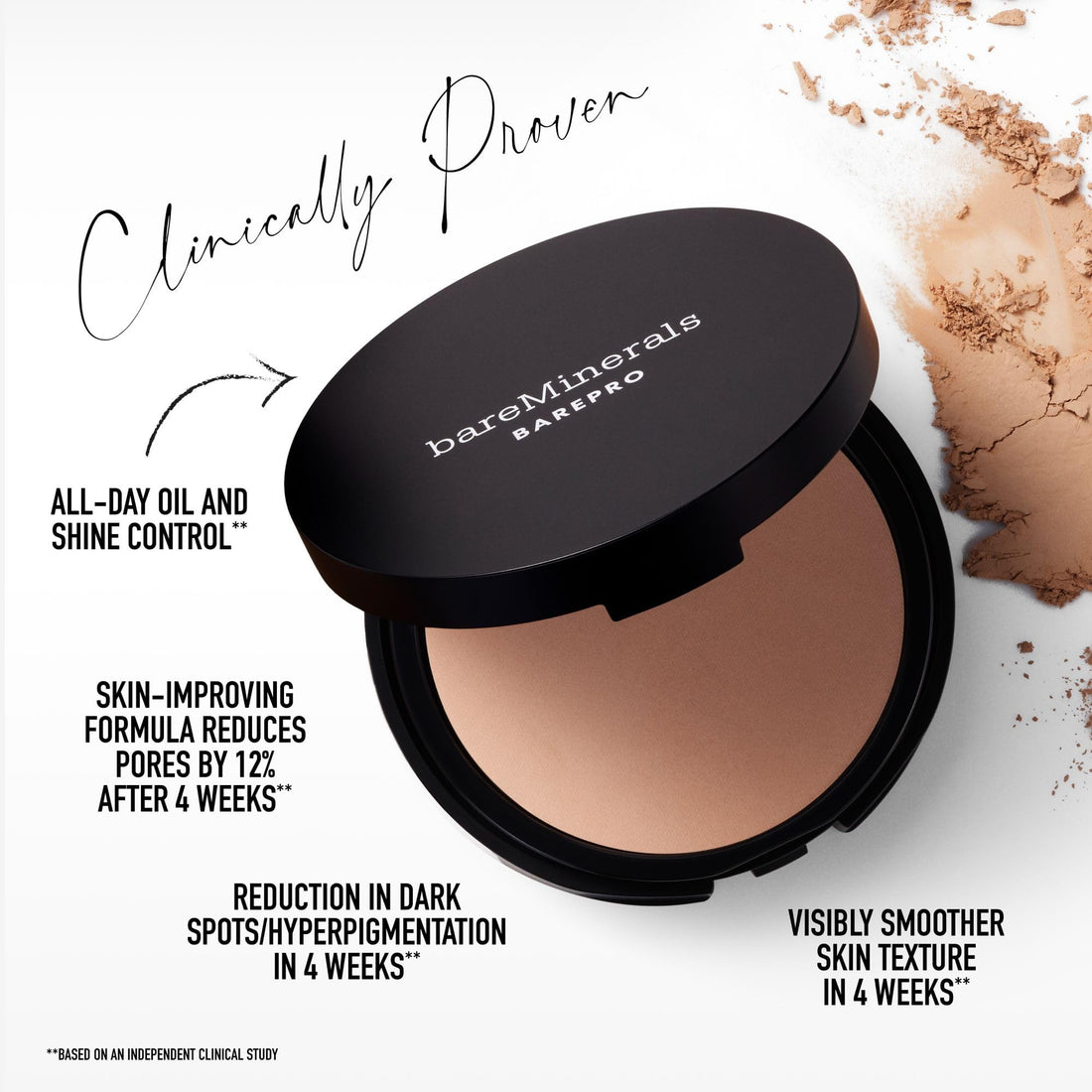 bareMinerals Barepro 24HR Skin-Perfecting Powder Foundation, Matte Pressed Powder Foundation Full Coverage with Plant-Based Squalene, Oil Control, Vegan - Fair 10 Cool