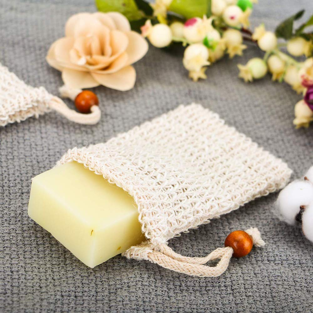 Sisal Soap Bag (5-Pack) Ideal for Scraps & Save Soaps, Natural Fiber Soap Bags for Foaming and Drying The Soap, Organic Soap Bag With Pouch Holder for Shower Bath