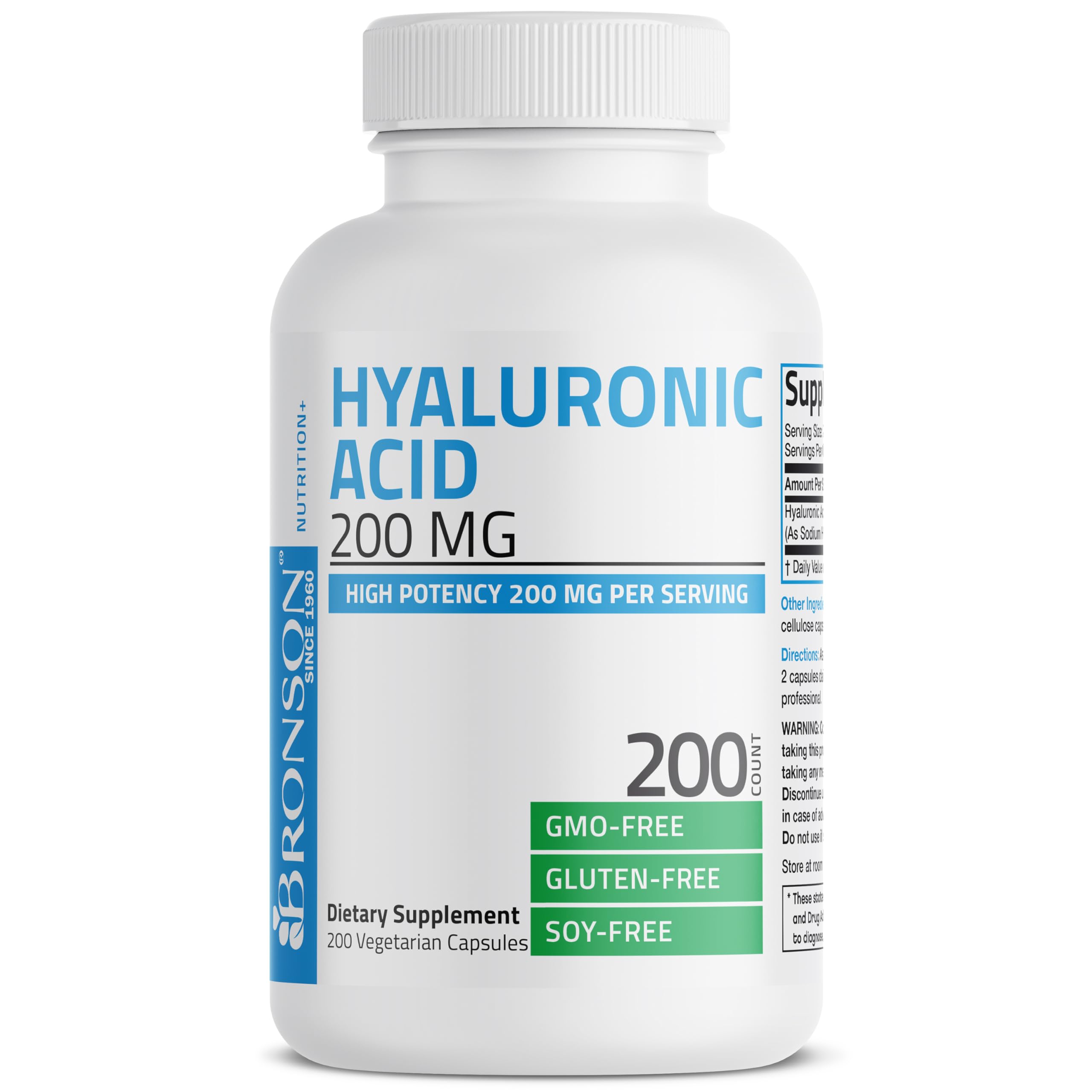 Bronson Hyaluronic Acid 200 MG High Potency Joint Health & Healthy Skin Support, Non-GMO, 200 Vegetarian Capsules