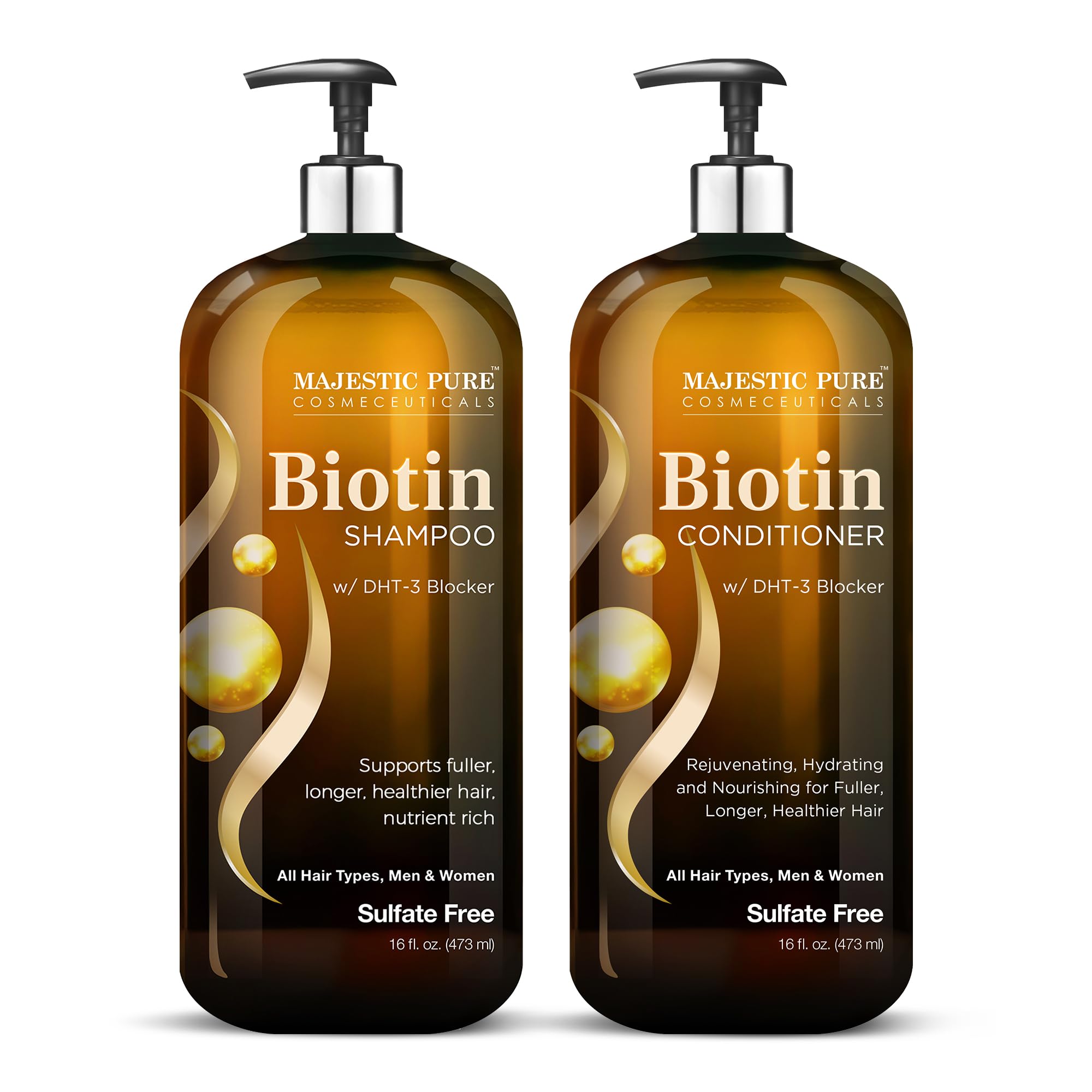 MAJESTIC PURE Biotin Shampoo and Conditioner Set with DHT Blocker Complex - Hydrating, Nourishing & Supporting Healthy Hair, Sulfate Free, for Men & Women - 16 fl oz each