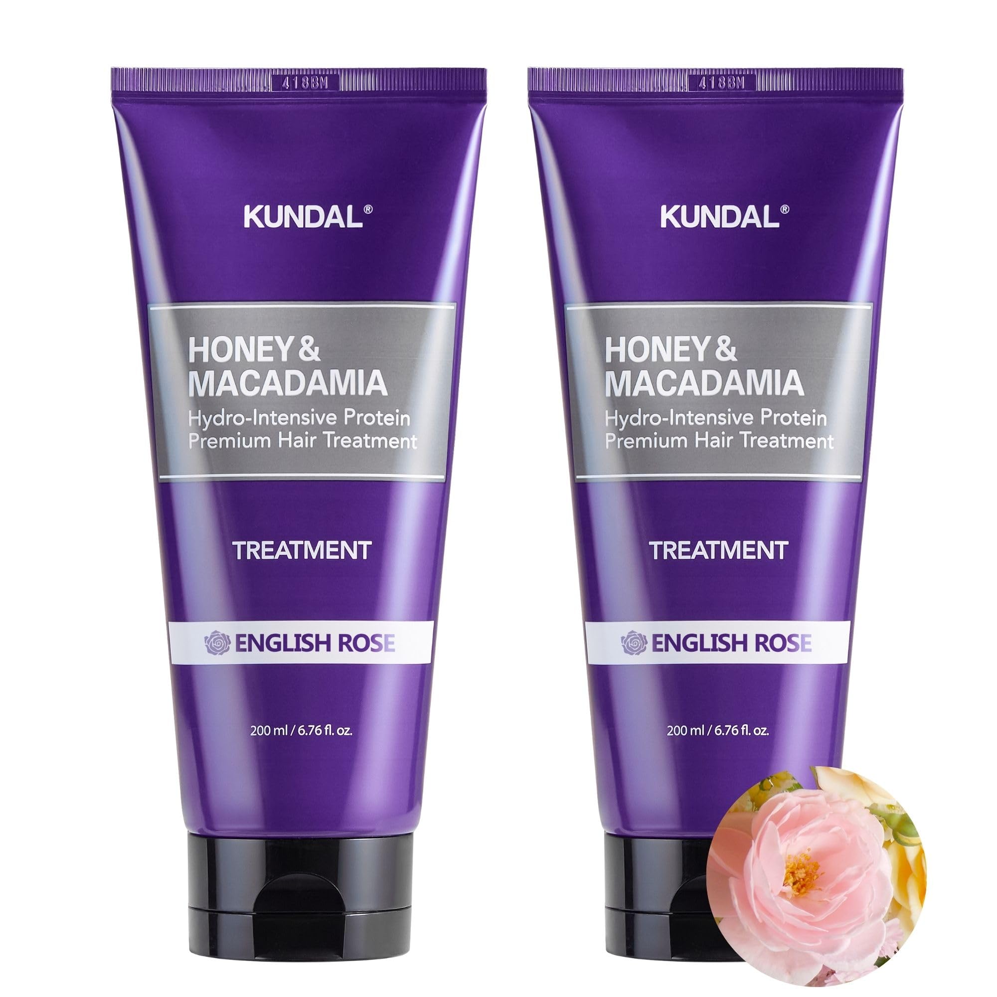 KUNDAL Honey & Macadamia Natural Conditioner Korean Hair Care Damage Repair, Deep Hydration, Long Lasting Fragrance, with Honey, Macadamia Oil 6.76fl oz (Pack of 2) (English Rose)